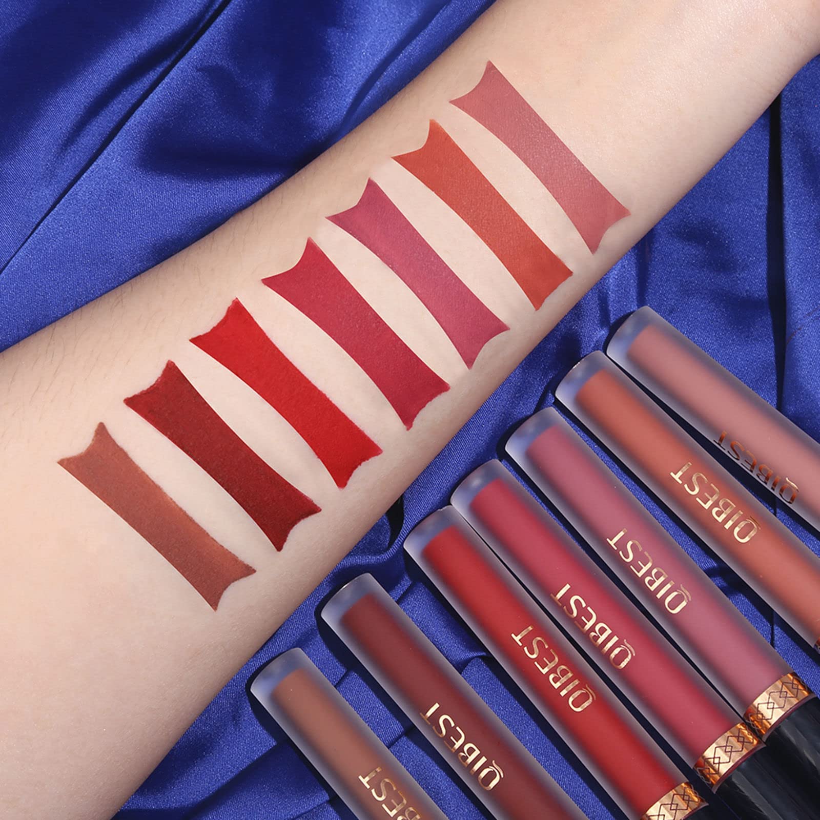 QiBest 7Pcs Matte Liquid Lipstick + 1Pcs Lip Plumper Makeup Set Kit, Pigmented Long Lasting Lip Gloss Set, Velvet Waterproof Halloween Lip Makeup Valentine's Gift Sets for Girls and Women