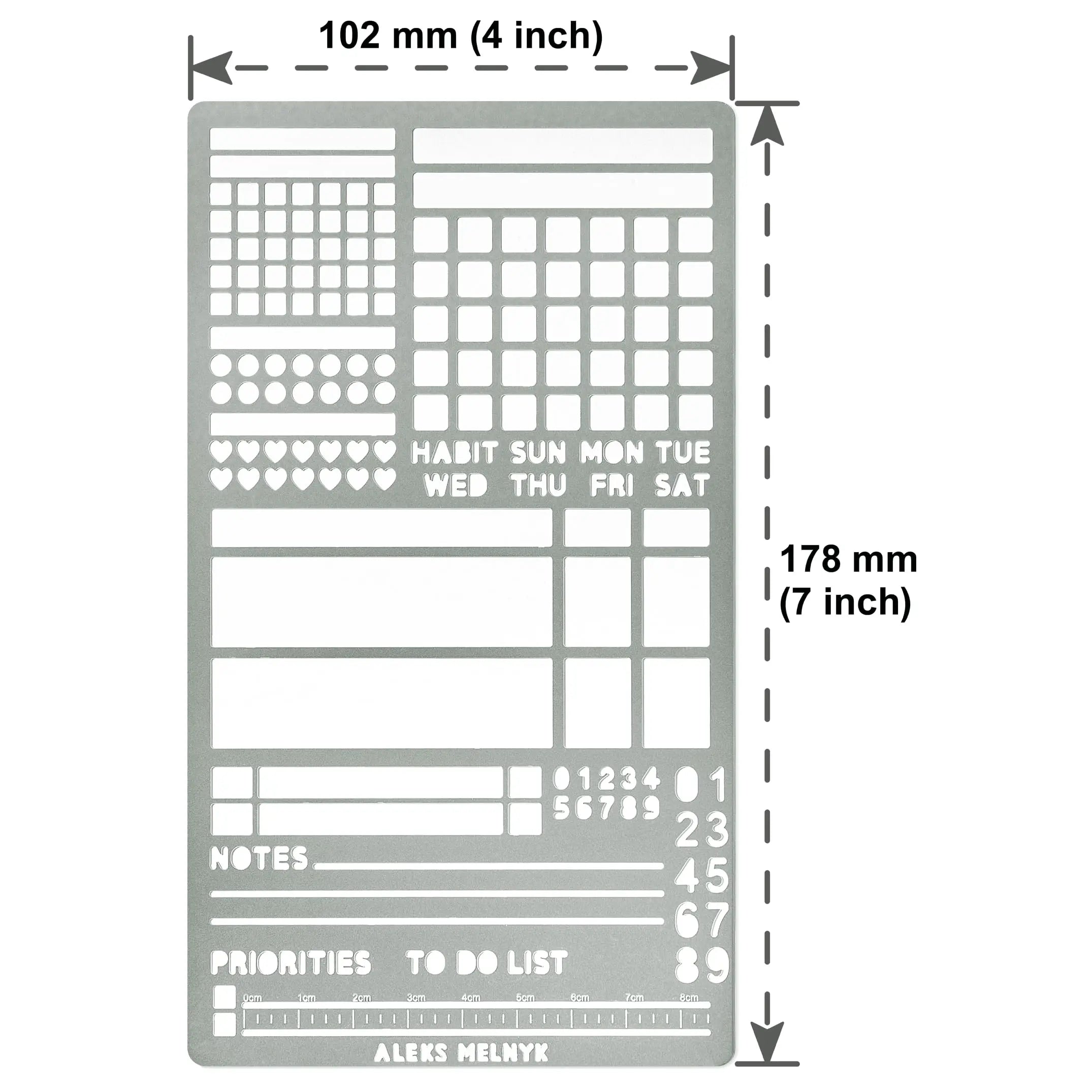 Aleks Melnyk No.423 Metal Stencil for Bullet Journaling, Bookmark, Planning, Banners, Lines, Lists, Planner Stamps, Habit Tracker, Dot Journal Stencil for Diary, Template, Scrapbook
