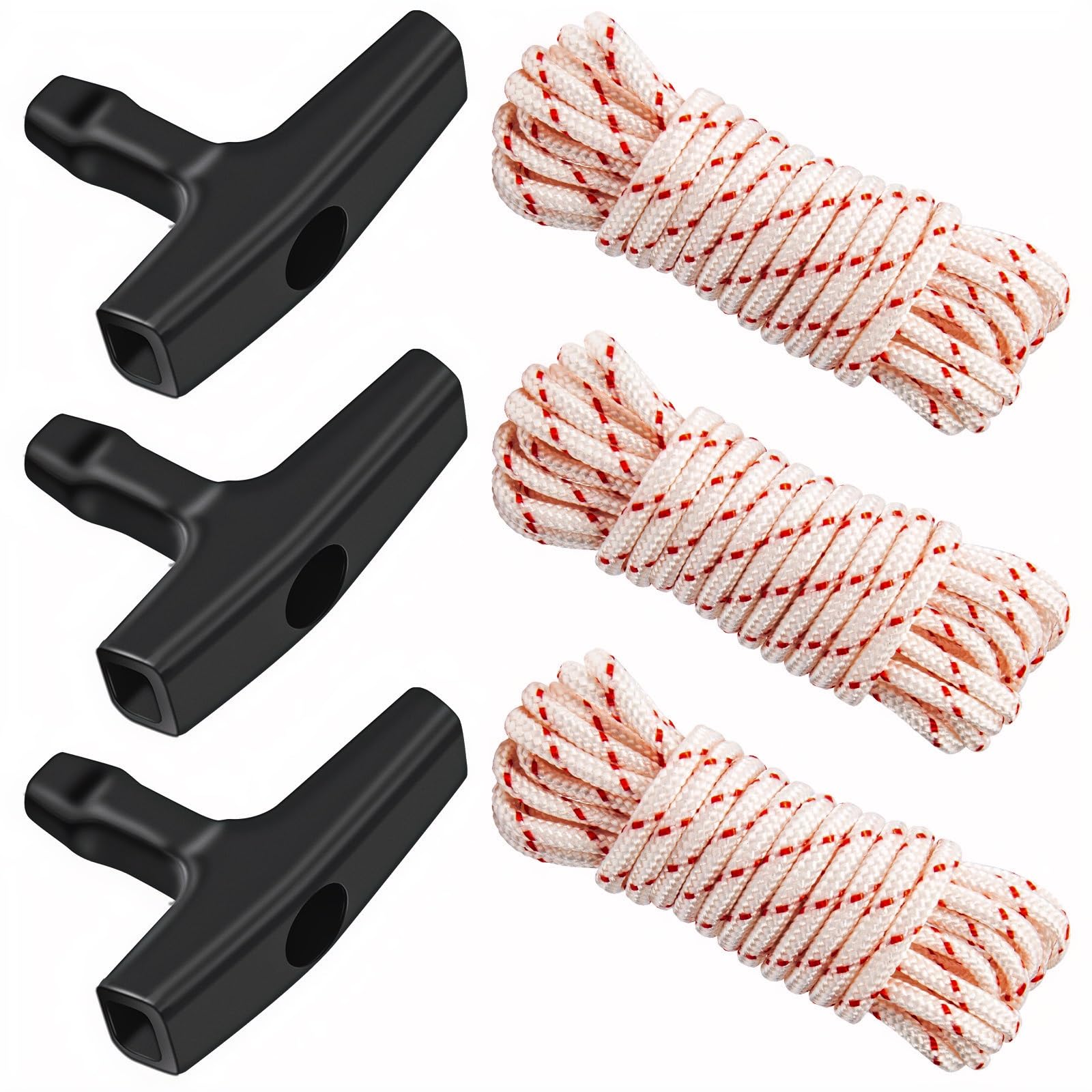 3er-Pack, 3 m x 3,5 mm Zugseil mit Griff, Premium-Starterseil mit hoher Zugfestigkeit, Universeller Zugseilersatz für Rasenmäher, Generator, Kettensäge und Kleinmotor