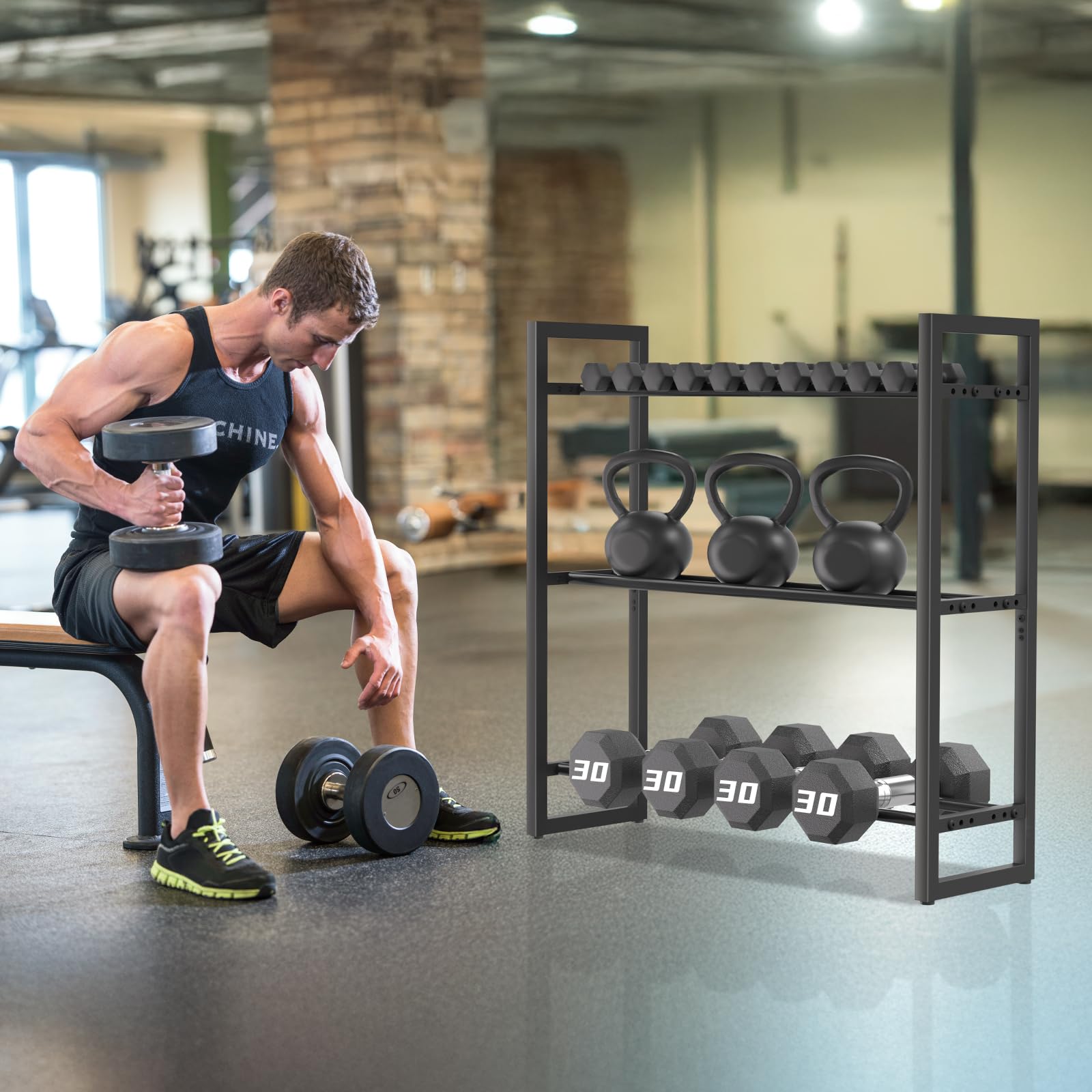 Pickpiff Adjustable 3-Tier Dumbbell Rack – Heavy-Duty Metal Weight Storage Stand for Dumbbells, Kettlebells, and More – Space-Efficient Home Gym Organizer – 360 lb Capacity (Dumbbells Not Included)