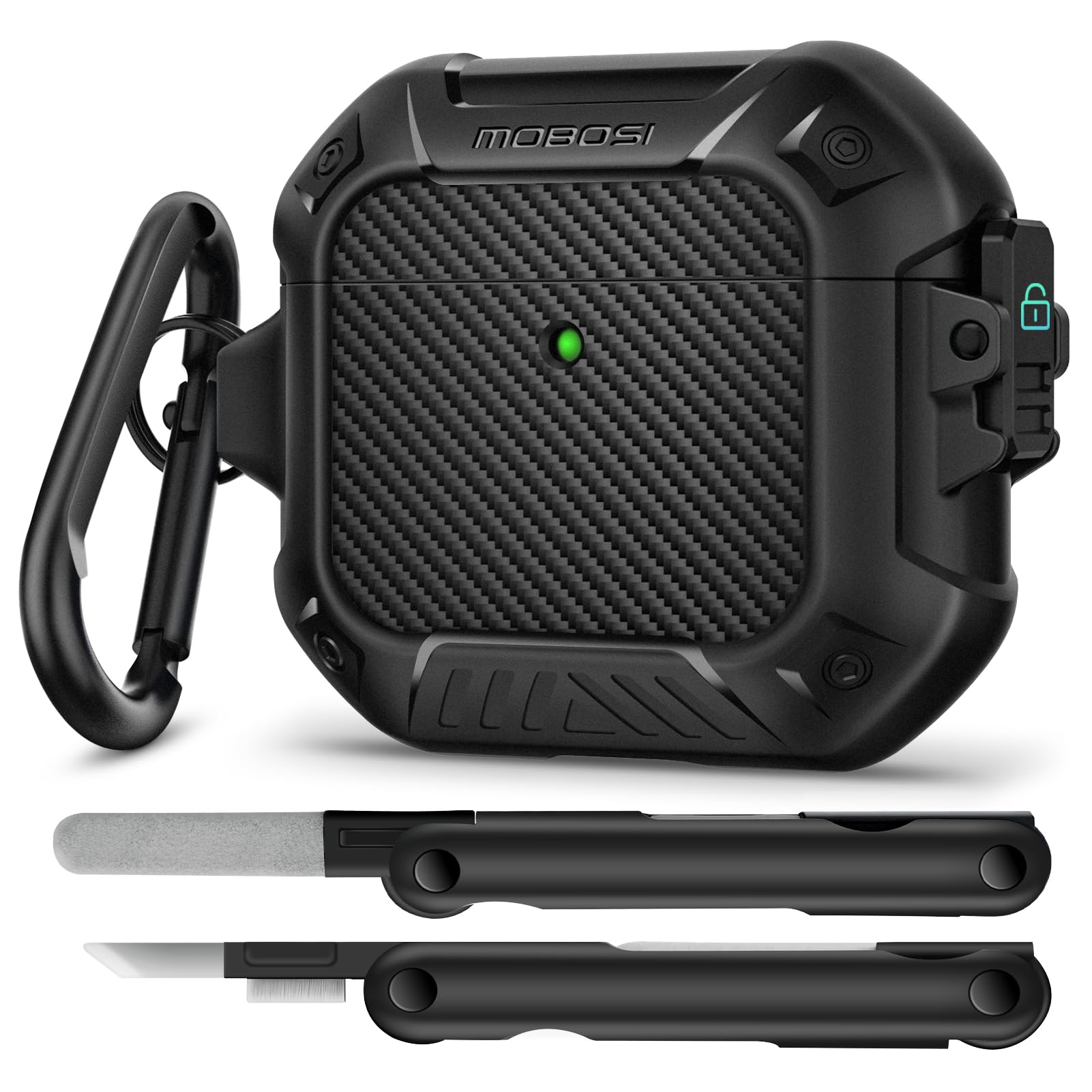 MOBOSI for AirPods 4 Case with Cleaner Kit, Compatible with AirPods 4th Generation Case Cover (2024) with Secure Lock & Keychain, Powerful Drop Protection, Shockproof Protective Hard Shell, Black