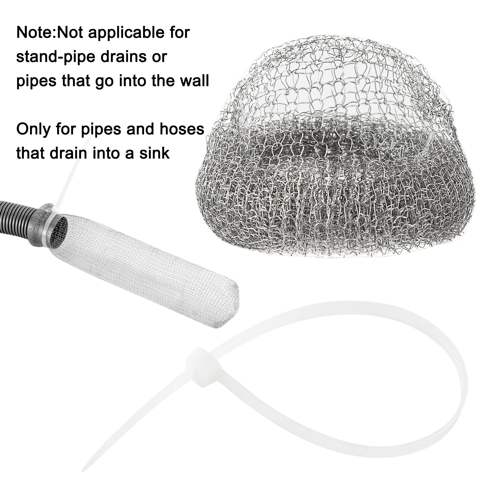 24 Pieces Lint Traps Washing Machine Stainless Steel Lint Snare Traps Laundry Mesh Washer Hose Filter with 24 Pcs Cable Ties