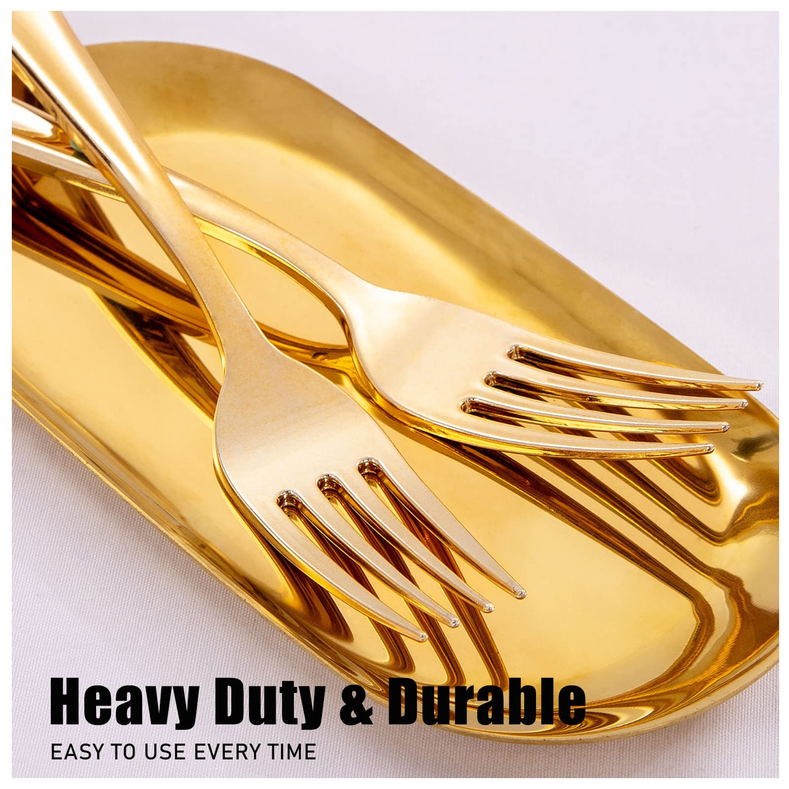WDF300 Pieces Gold Plastic Silverware - Heavy Duty Disposable Cutlery Set Plastic Gold Silverware Set Includes 100 Forks, 100 Spoons, 100 Knives for Party