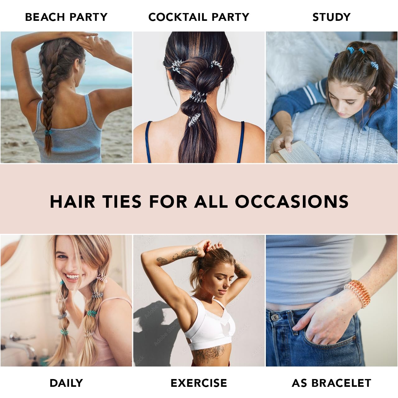Kitsch Spiral Hair Ties for Women - Creaseless and Dent-free Coil Hair Ties No Damage, Phone Cord Coils | Made of Flexible and Durable Plastic | Ideal for Daily Use - 4pcs (Brunette)