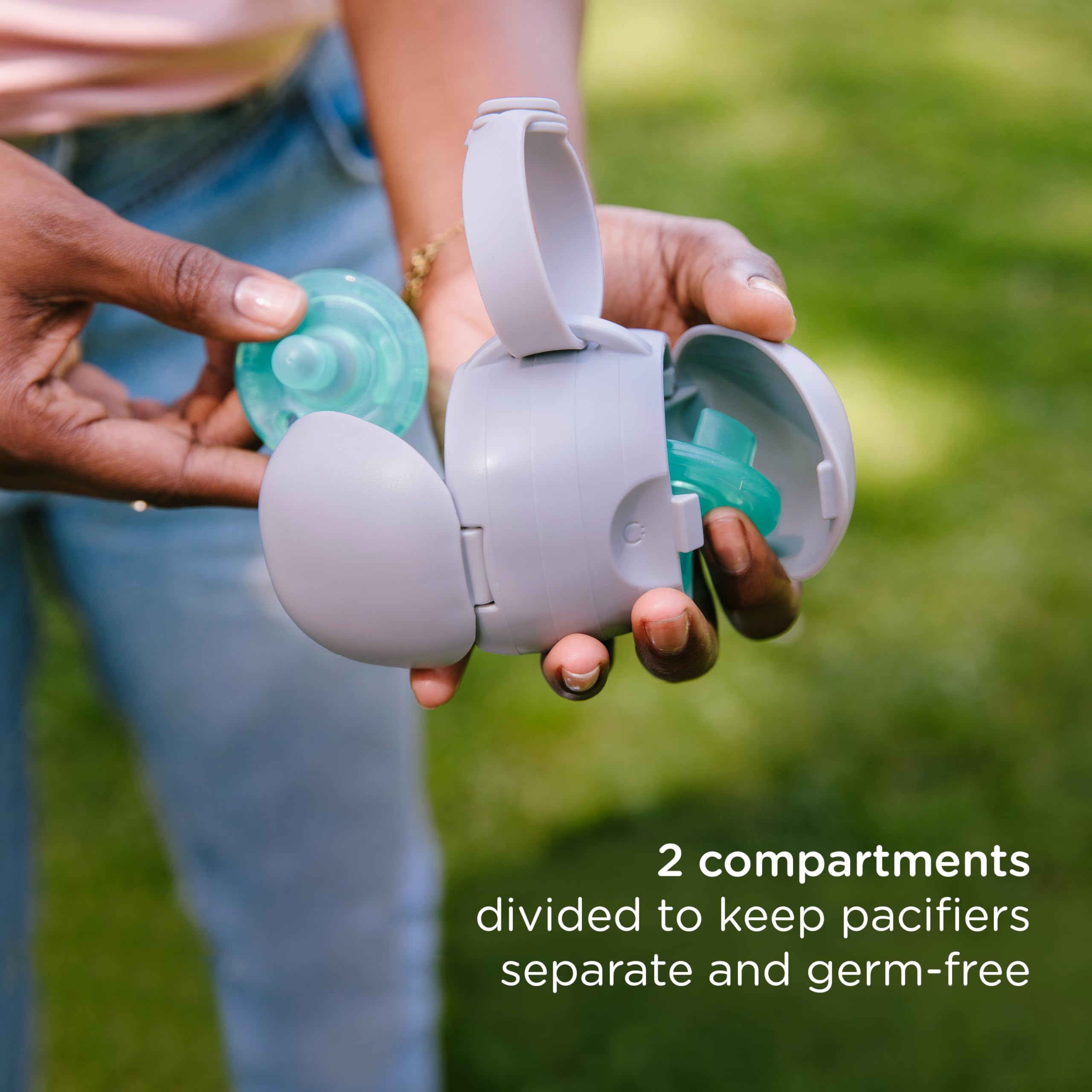 Ubbi On-The-Go Dual Pacifier Holder, Keep's Baby's Binkies Clean and Accessible, Portable for Travel, Diaper Bag Accessory Must Have for Newborns, Gray