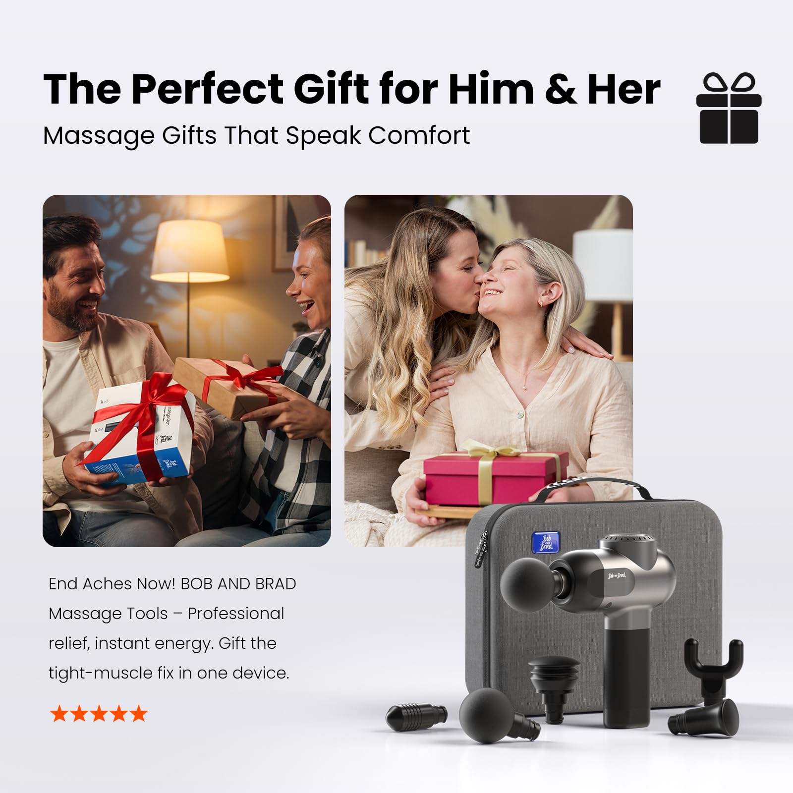 BOB AND BRAD C2 Massage Gun, Deep Tissue Percussion Massager Gun, Muscle Massager with 5 Speeds and 5 Heads, Electric Back Massagers for Professional Athletes Home Gym