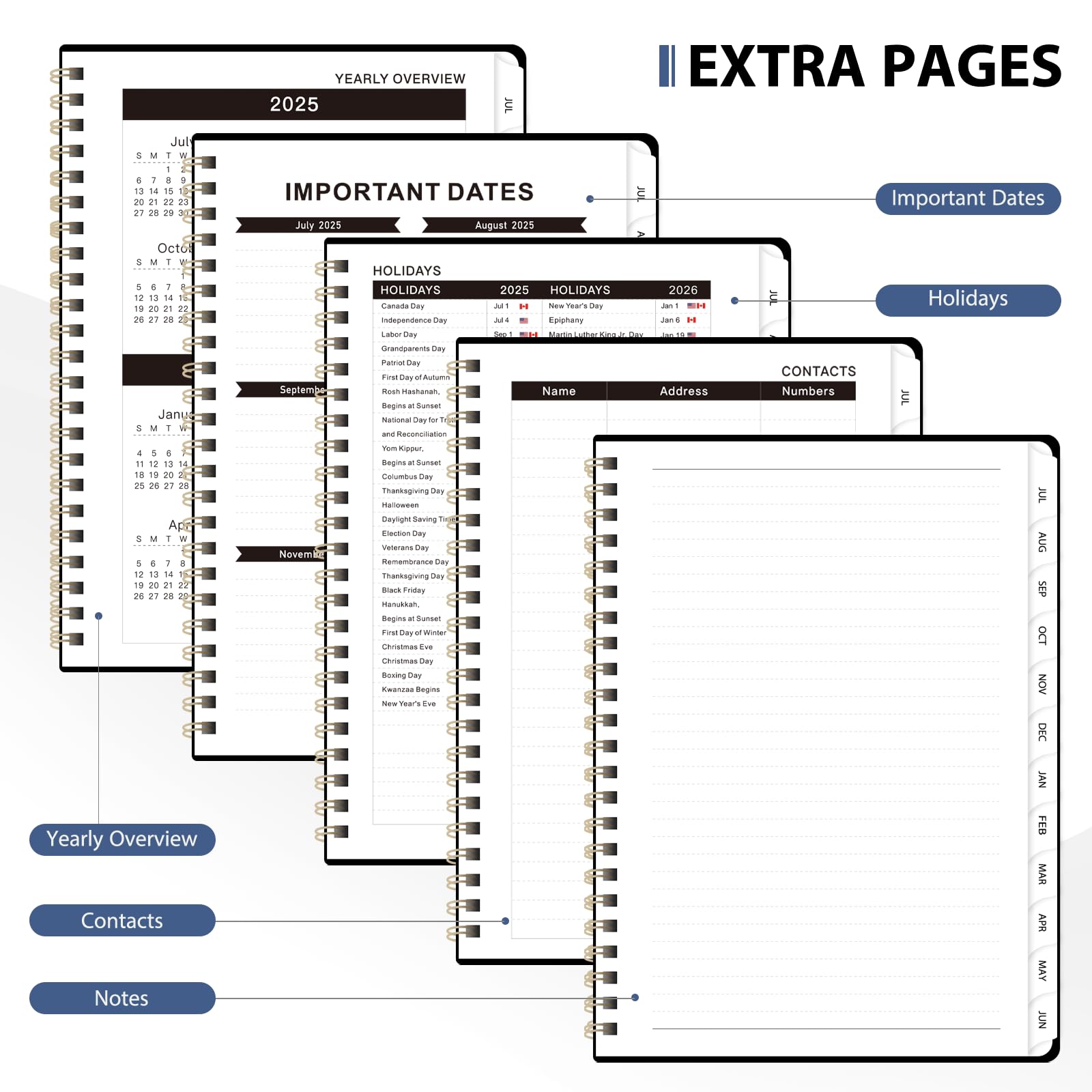Planner 2025-2026 for Women & Men, Weekly and Monthly Calendar Notebook (July 2025 - June 2026), Hardcover Spiral Bound School Teacher Student Planner with Tabs, Inner Pocket, A5 (6.3" x 8.5")