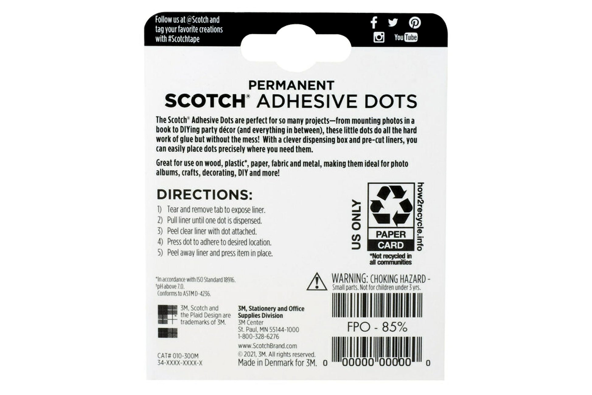 Scotch Adhesive Dots, Medium, 0.3 inches, 300 Dots/Pack, Easy Dispensing, Permanent, Photo-Safe, 1-Pack