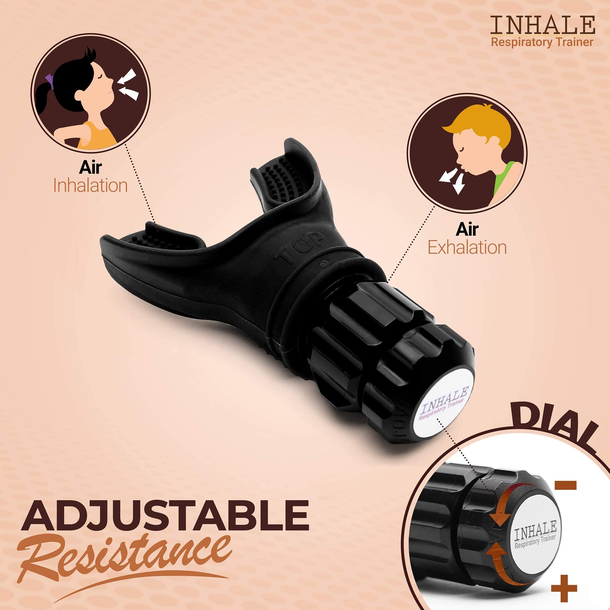 Inhale Respiratory Trainer | Compact Lung Exercise Device with High Grade Silicone | Carrying Case Included | Breath Trainer with Adjustable Resistance | Portable & Easy to Clean