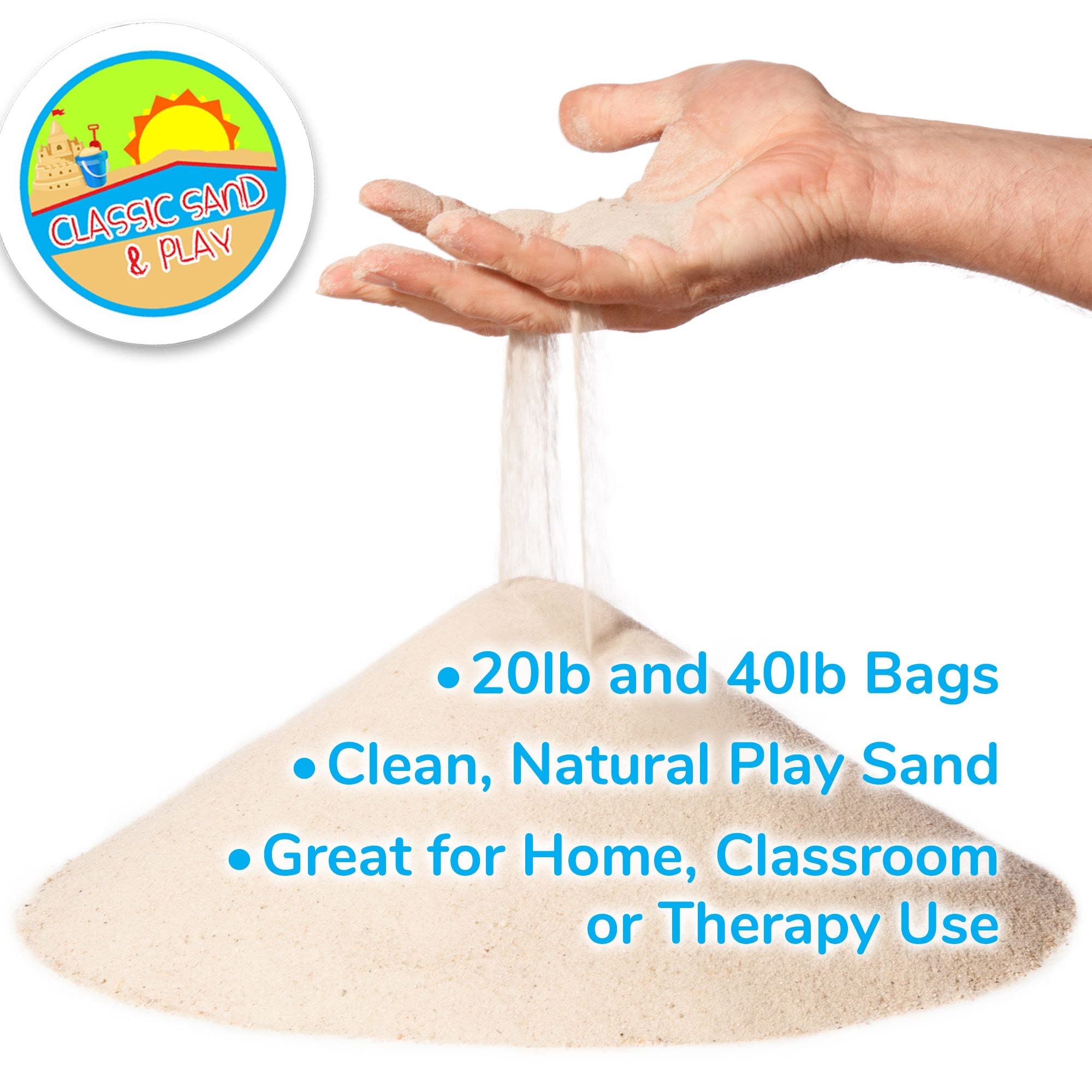 Classic Sand and Play Sand for Sandbox, Table, Therapy, and Outdoor Use, 20 lb. Bag, Natural, Non-Toxic, Wet Castle Building for Creativity and Stimulates Sensory Skills
