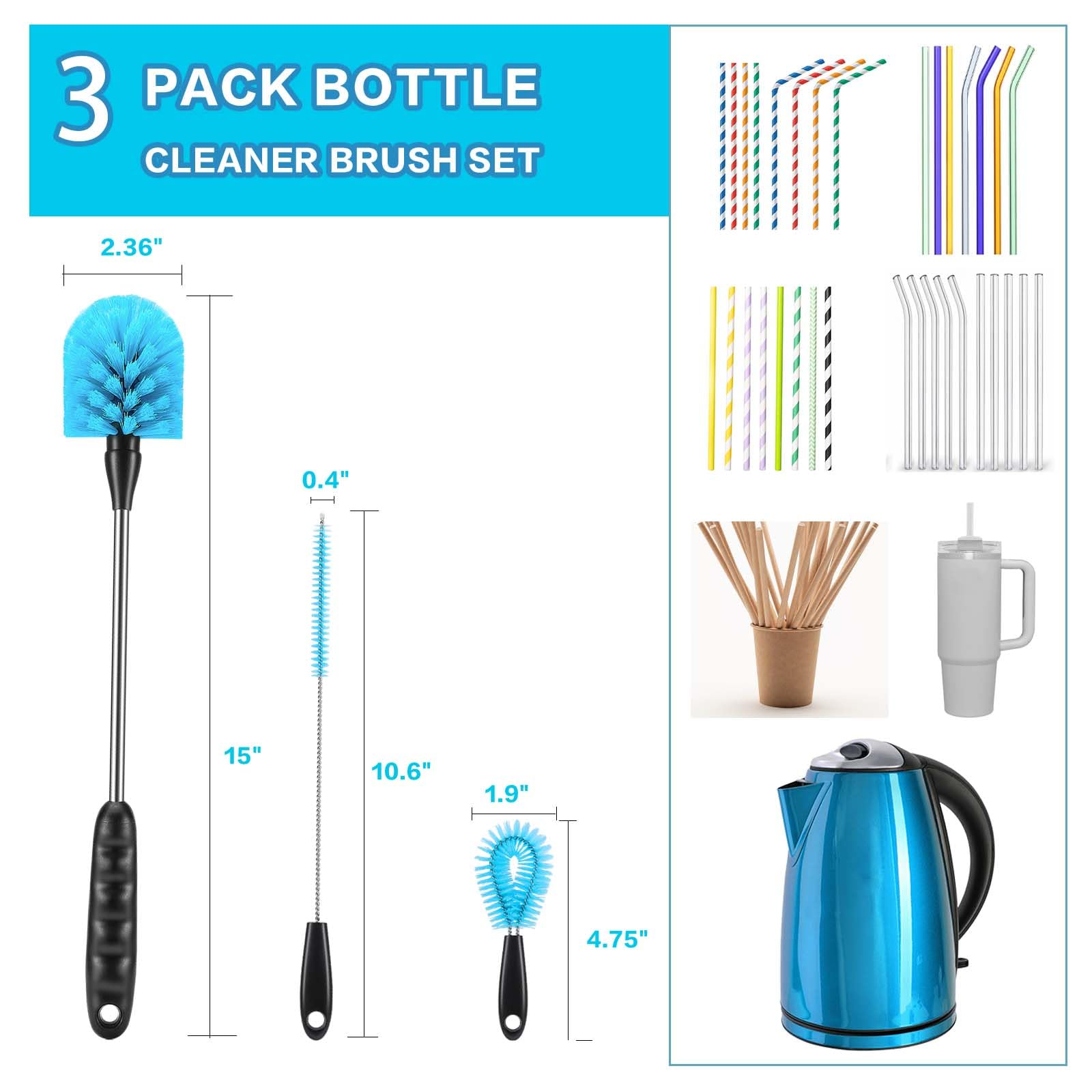 Water Bottle Cleaner Brush，Bottle Brush Tube Cleaning Lab Set with Long Handle，for Cleaning Beer Bottles, Wine Bottles,Bong，Straw Cleaner ，Crevice Cleaning，Straw Cleaner，Baby Bottle