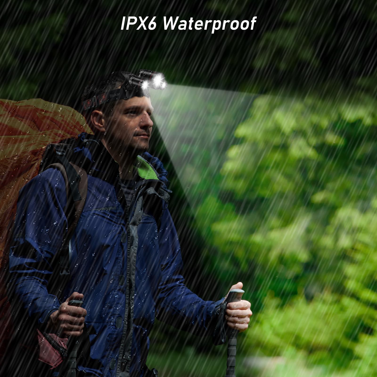 Blukar LED Headlamp, Super Bright Rechargeable Headlight Flashlight - 3 Lights 5 Modes,Zoomable,Spotlight&Floodlight Combination, IPX6 Waterproof, 20+Hrs Runtime for Running,Hiking,Camping etc.
