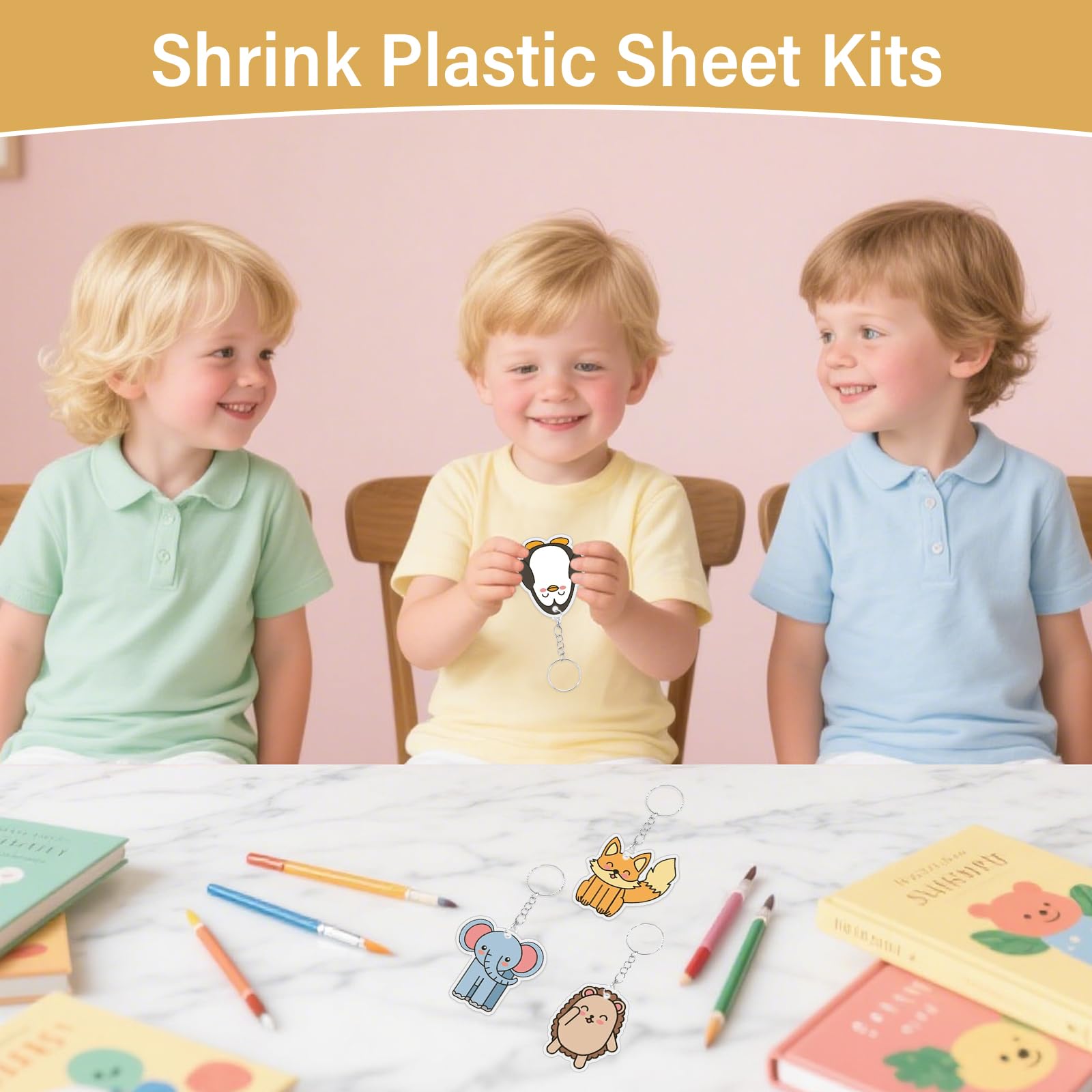 161 Pcs Shrink Paper Keychain Kit,with 30 Pcs Shrinky Plastic Sheets 7.9"x5.7",Hole Punch,Lobster Clasps,Jump Rings DIY Crafts for Adults and Teens