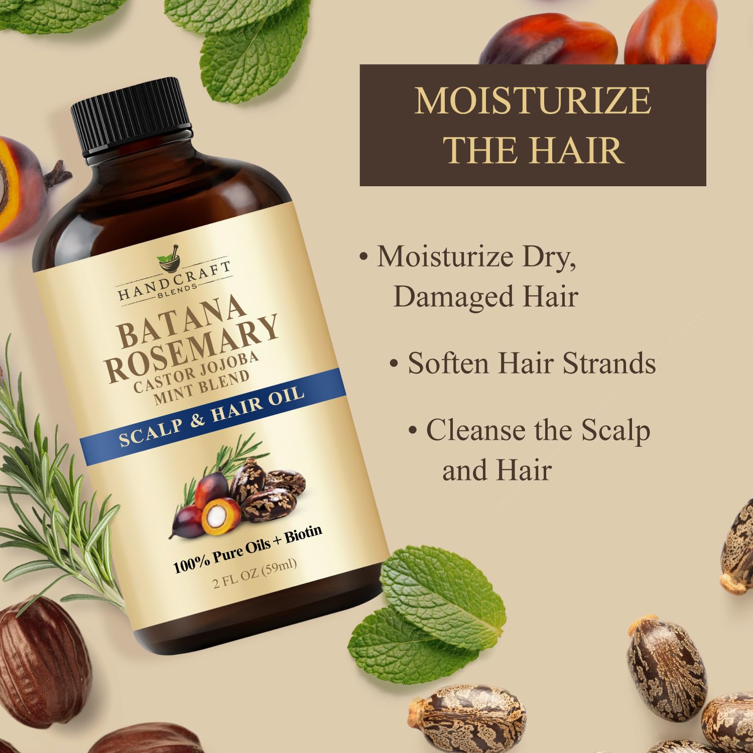 Batana & Rosemary Hair Growth Oil 2oz – Scalp Treatment & Strengthening for Growth & Loss, Thinning, Dry Scalp, Split Ends – Natural Hair Oil for Women & Men – Intensive Repair & Nourishing Formula