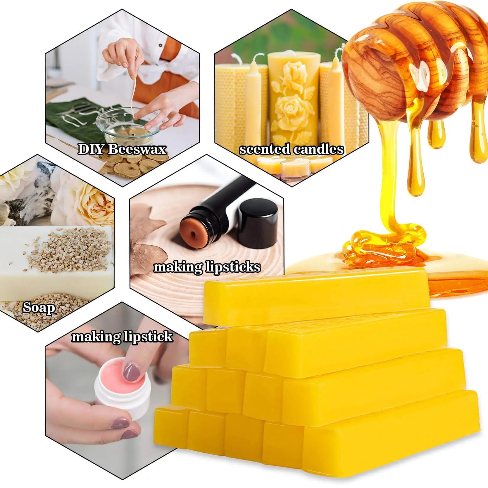 Sukh 12PCS Yellow Beeswax-Bar - 290g(10.23oz) Beeswax Block - Wax Bar Yellow Beeswax Bulk Bar of Wax Yellow Beewax for Candles Triple Filtered Skincare,Lip Balms,Lotions,DIY Projects,Soap