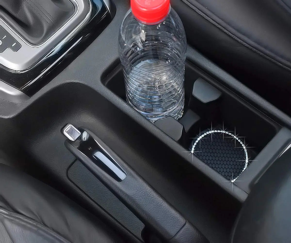 DBlosp Car Cup Holder Coasters, Bling Cup Holder Insert Coaster Car Interior Accessories-2.75 inch Silicone Anti Slip Crystal Rhinestone Car Coaster-Universal (Pack of 2)