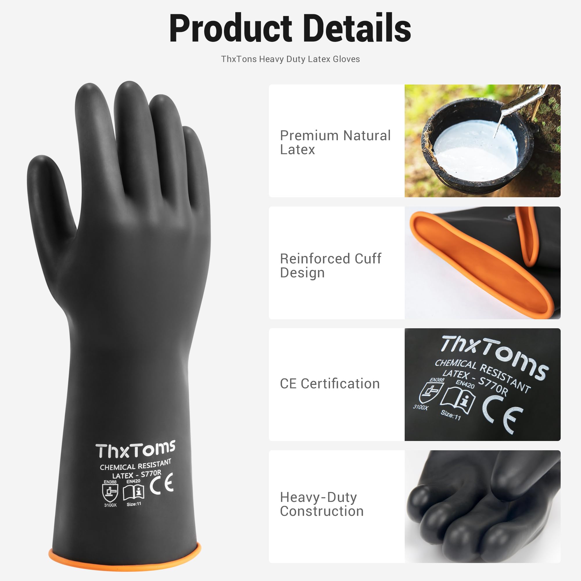 ThxToms Chemical Resistant Gloves,Long Heavy Duty Gloves,Puncture Resistant, Resist Acid,Oil,Alkali, Waterproof for Industrial Cleaning,Gardening,22", 1 Pair
