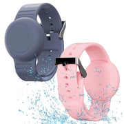 Waterproof Bracelet Compatible with Airtag Case for Kids(2 Pack), Soft Silicone Hidden Wristband, Lightweight GPS Tracker Compatible with Apple Air Tag Watch Band for Child (Grey Blue & Pink)