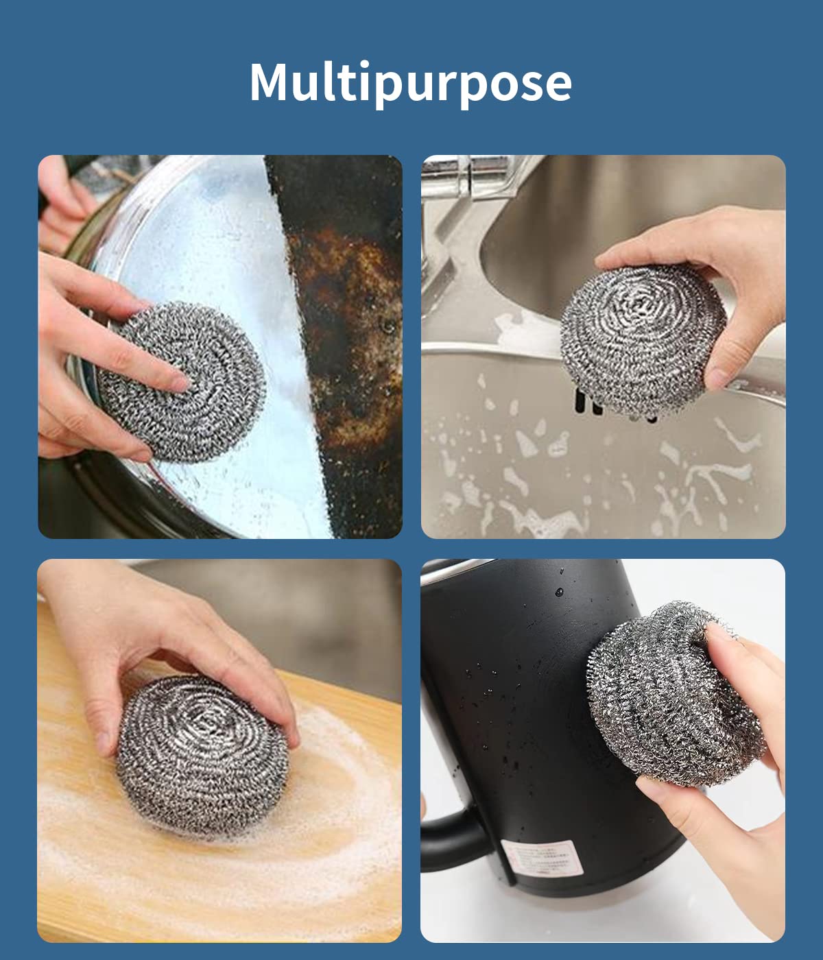 Docduet 6Pcs Steel Wool Scrubbers - Flexible Scrubber Pads for Cleaning Dishes, Pots, Pans, Grills and Sinks