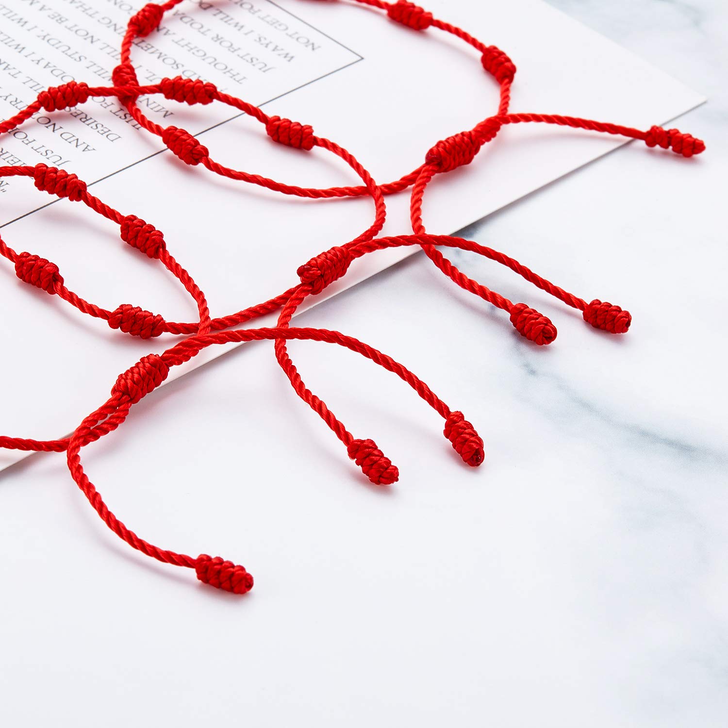WILLBOND 6 Pieces Red String Bracelets Red Cord Bracelet Adjustable Knot String Bracelet Amulet for Protection, Evil Eye and Good Luck(7 Knots Style)