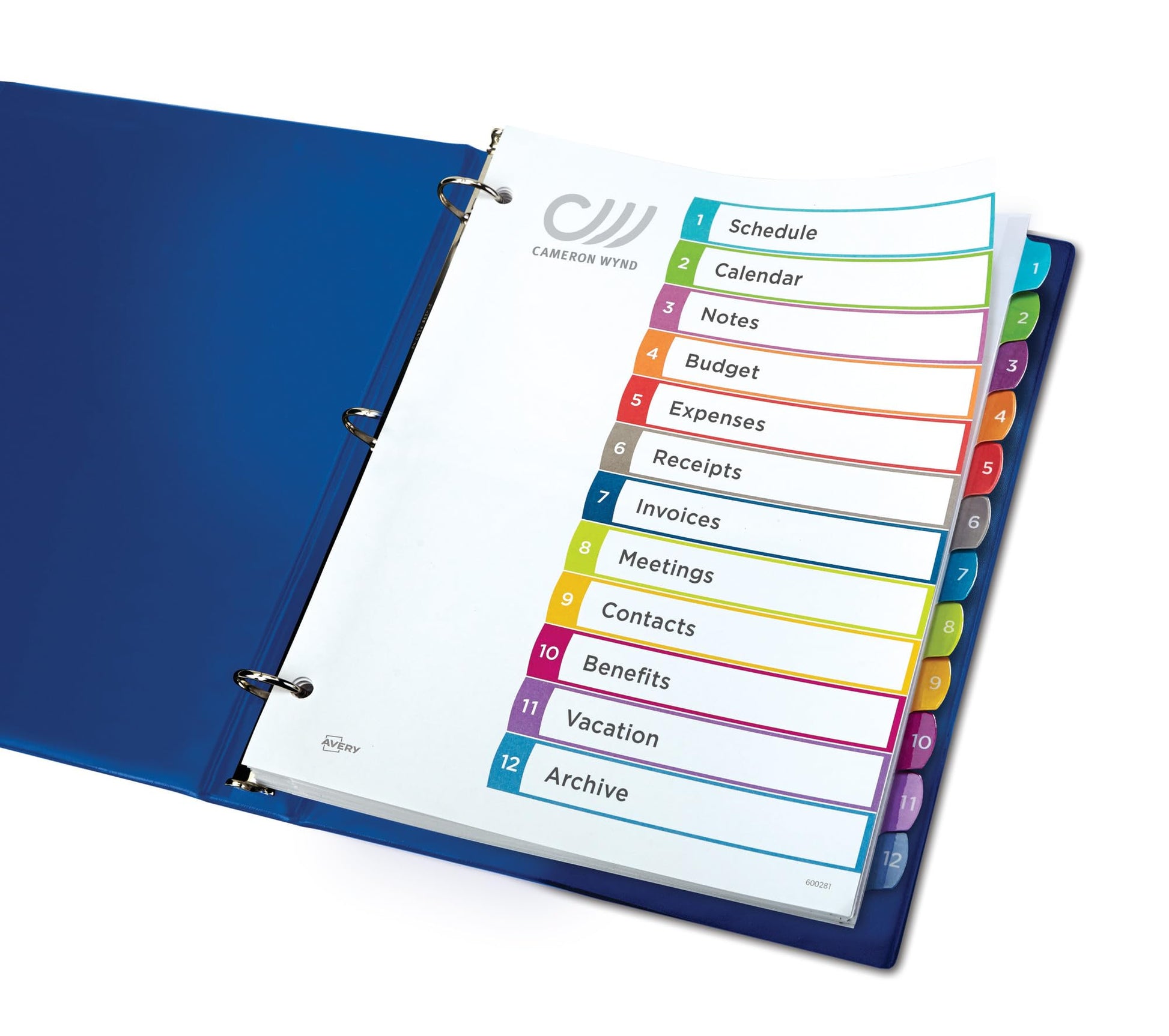 Avery 12 Tab Dividers for 3 Ring Binder, Multicolor Tab Dividers, Customizable Table of Contents, 1 Set (11843)