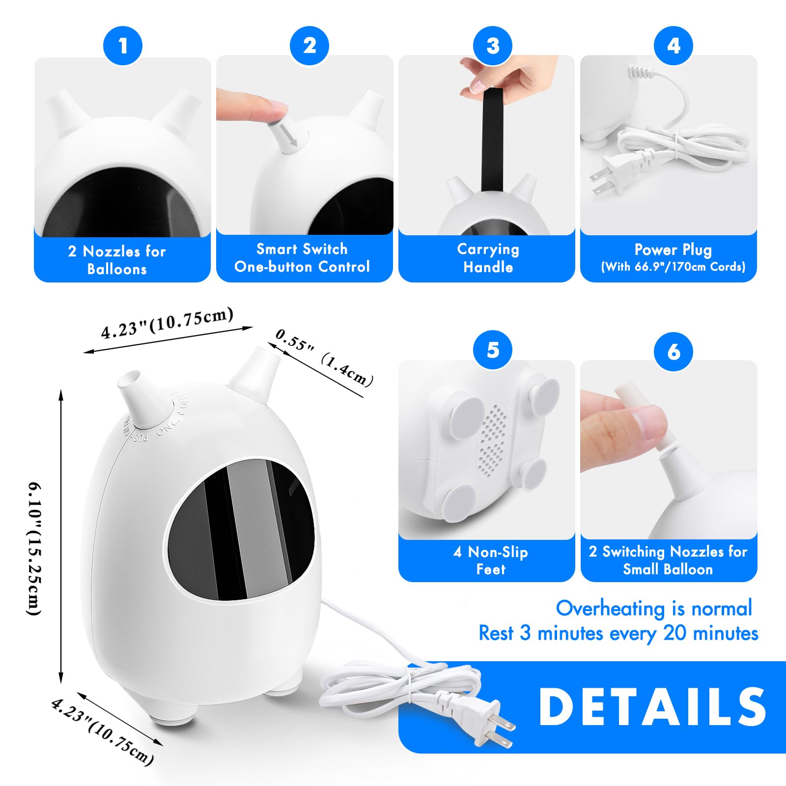 Balloon Pump Electric, SPLAKS Balloons Inflator Air Pump Portable Balloon Blower for Garland Arch, Party Decoration, Birthday, Gender Reveal, Graduation