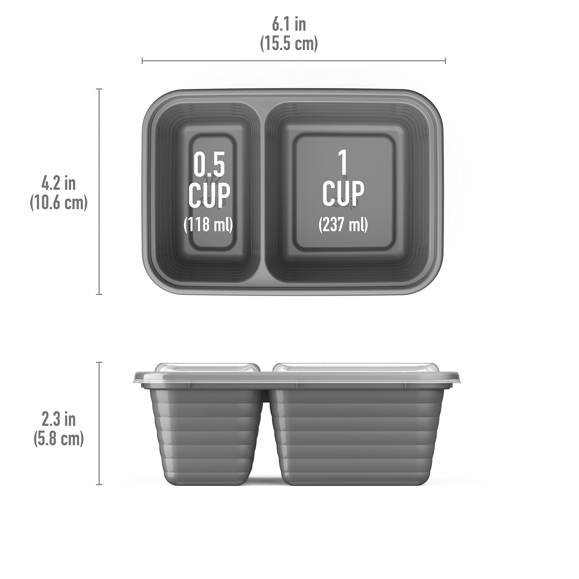 Bentgo Prep - 2-Compartment Snack Containers with Lids - Reusable, Microwaveable, Durable, PFAS & BPA-Free, Freezer and Dishwasher-Safe Meal Prep Food Storage - 10 Trays & 10 Lids (Pewter)