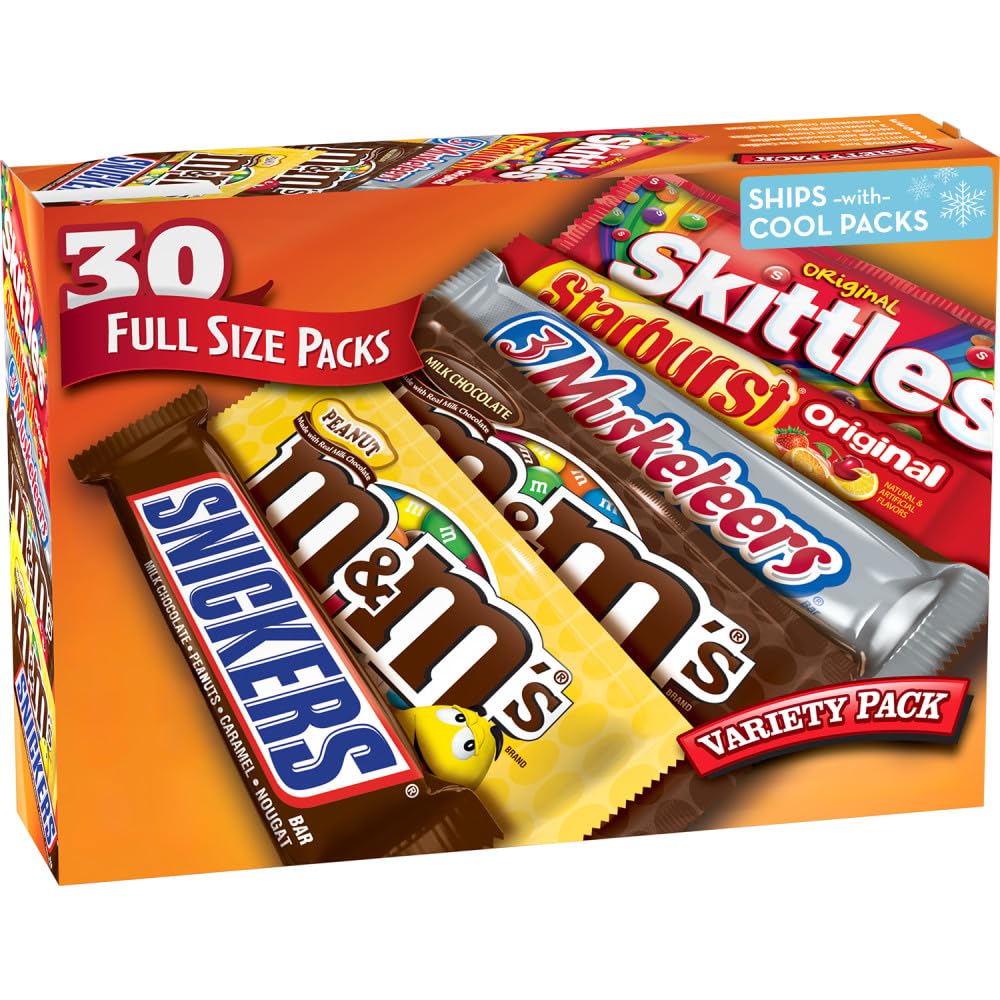Mars M&M'S, SNICKERS, 3 MUSKETEERS, SKITTLES & STARBURST Variety Pack Große Packung lose Süßigkeiten, 56.11 oz, 30 Stück