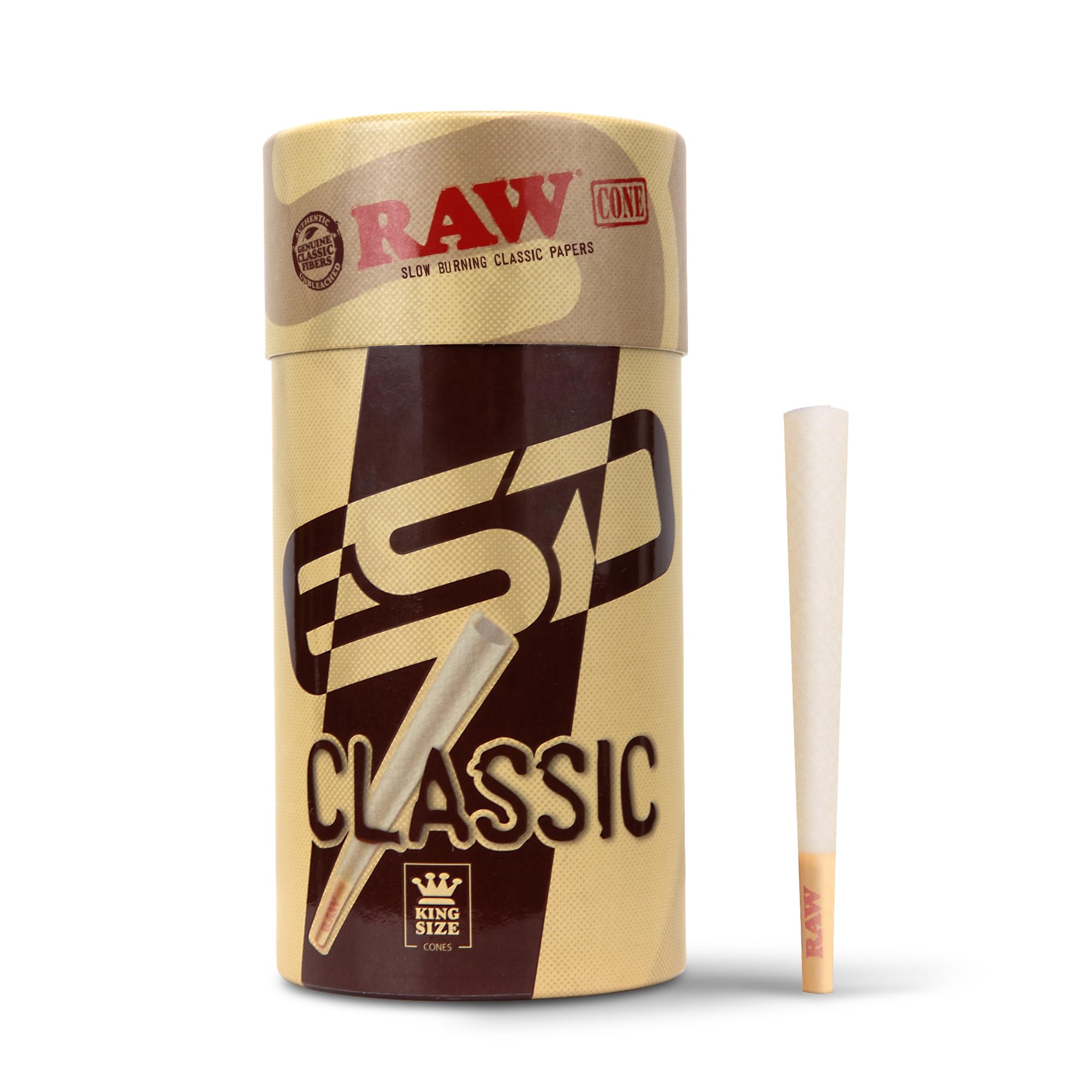 RAW Cones Classic King Size – 100er-Pack – Langsam brennendes, vorgerolltes Papier mit Filterspitzen und Stopfern enthalten