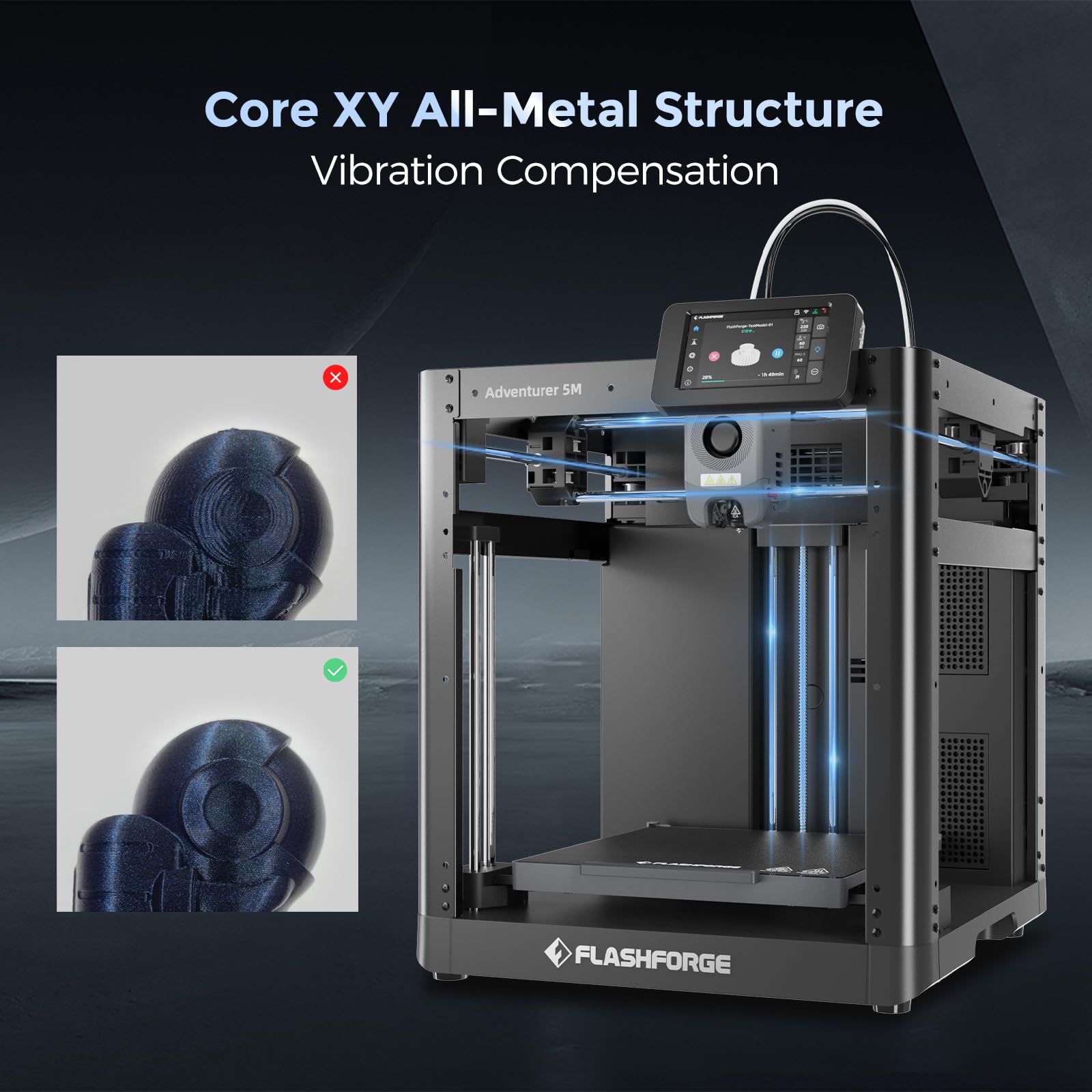 FLASHFORGE Adventurer 5M 3D Printer with Fully Auto Leveling, Max 600mm/s High Speed Printing, 280°C Direct Extruder with 3S Detachable Nozzle, CoreXY All Metal Structure, Print Size 220x220x220mm