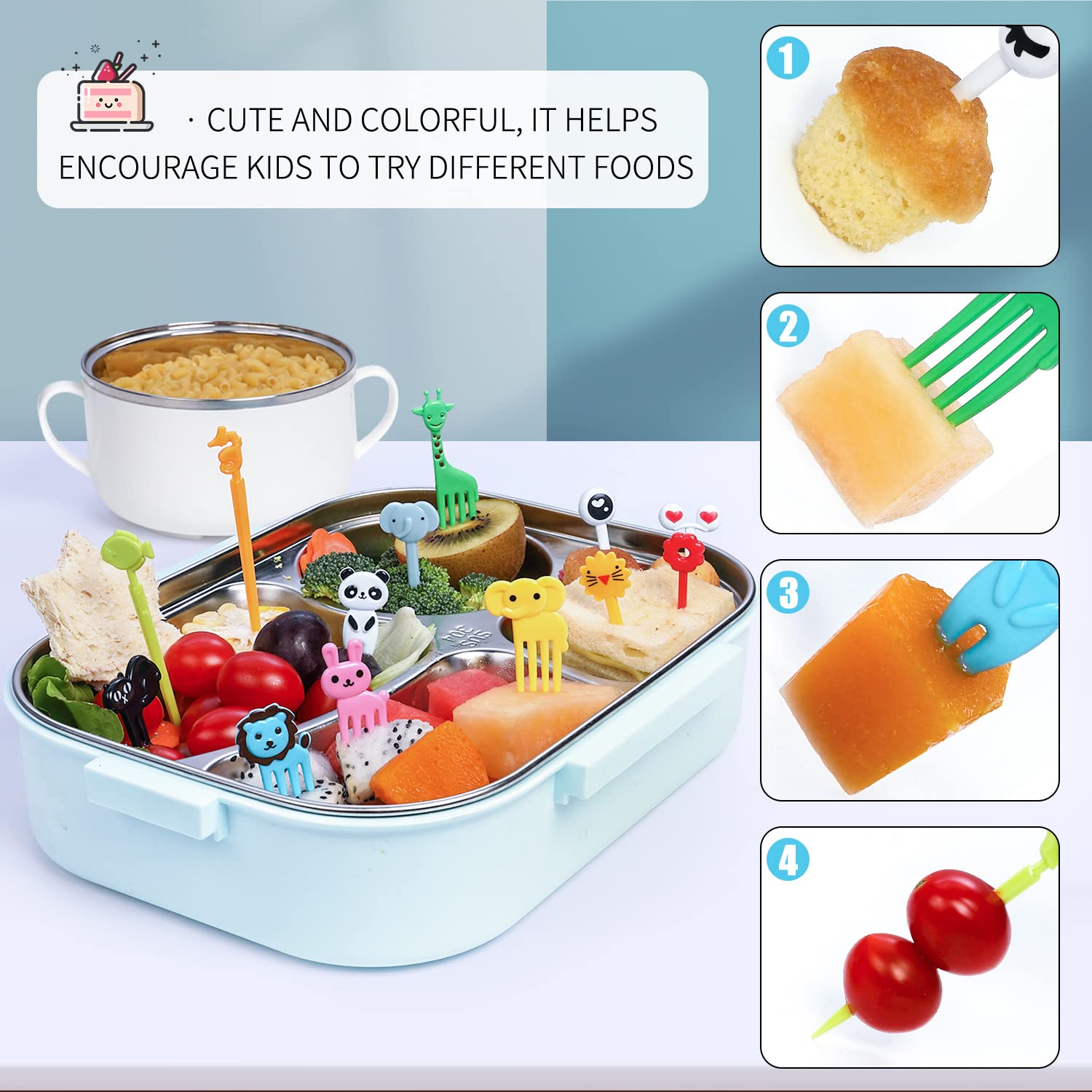 150 Pcs Animal Food Picks for Kids, Vicuna R Fun Kids Food Picks for Bento Box Accessories, Reusable Toddler Fruit Toothpicks, Cute Kids Lunch Accessories for Picky Eater BPA-Free