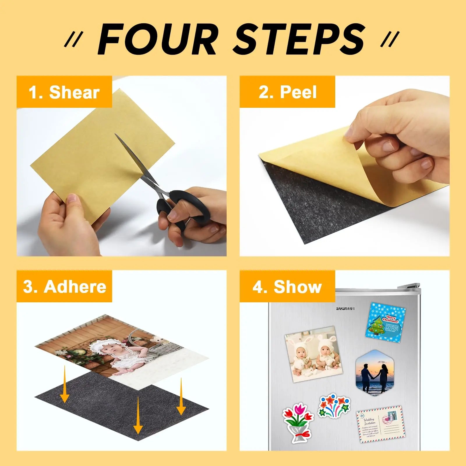 Towjug Cuttable Magnetic Sheets 6 Pack, Each 8" x 10", Stick Magnetic Paper with Adhesive Backing for Crafts, Paper Magnets and Stickers