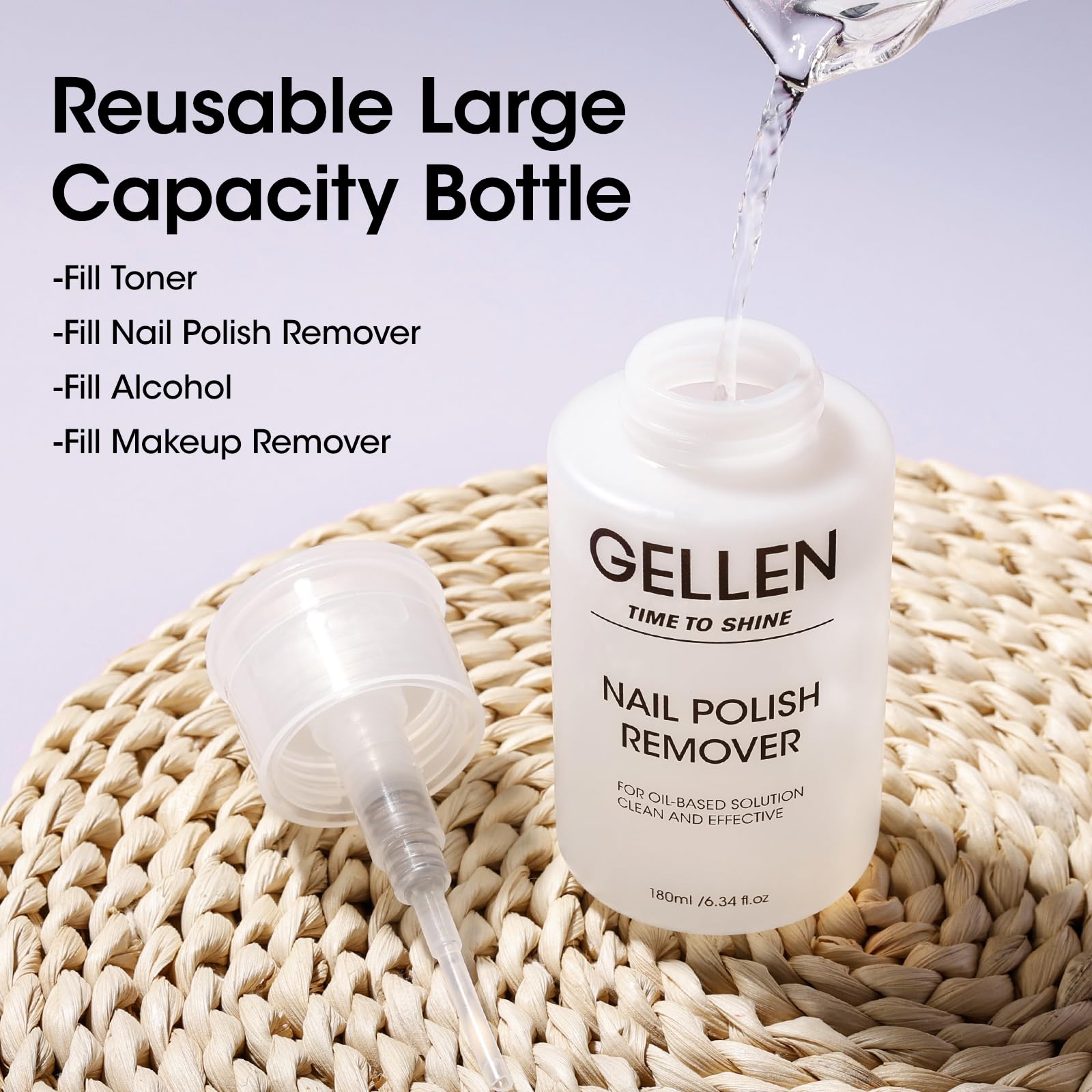 Gellen Nail Polish Remover, Non Acetone Nail Polish Removal for Regular Nail Polishes, Jasmine Scent Healthy Nail Polish Remover with Easy Push-down Pump, 6.09 Fl Oz