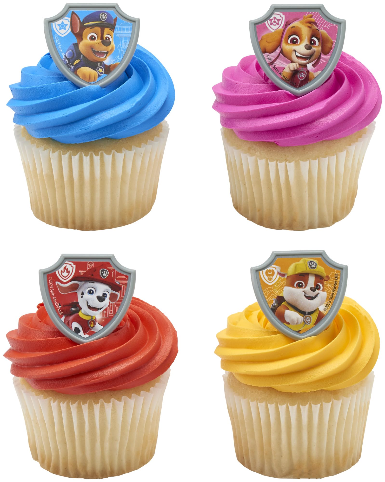 DecoPac PAW Patrol „Einsatzbereit“-Ringe, Cupcake-Dekorationen mit Chase, Marshall, Skye und Rubble – 24 Stück