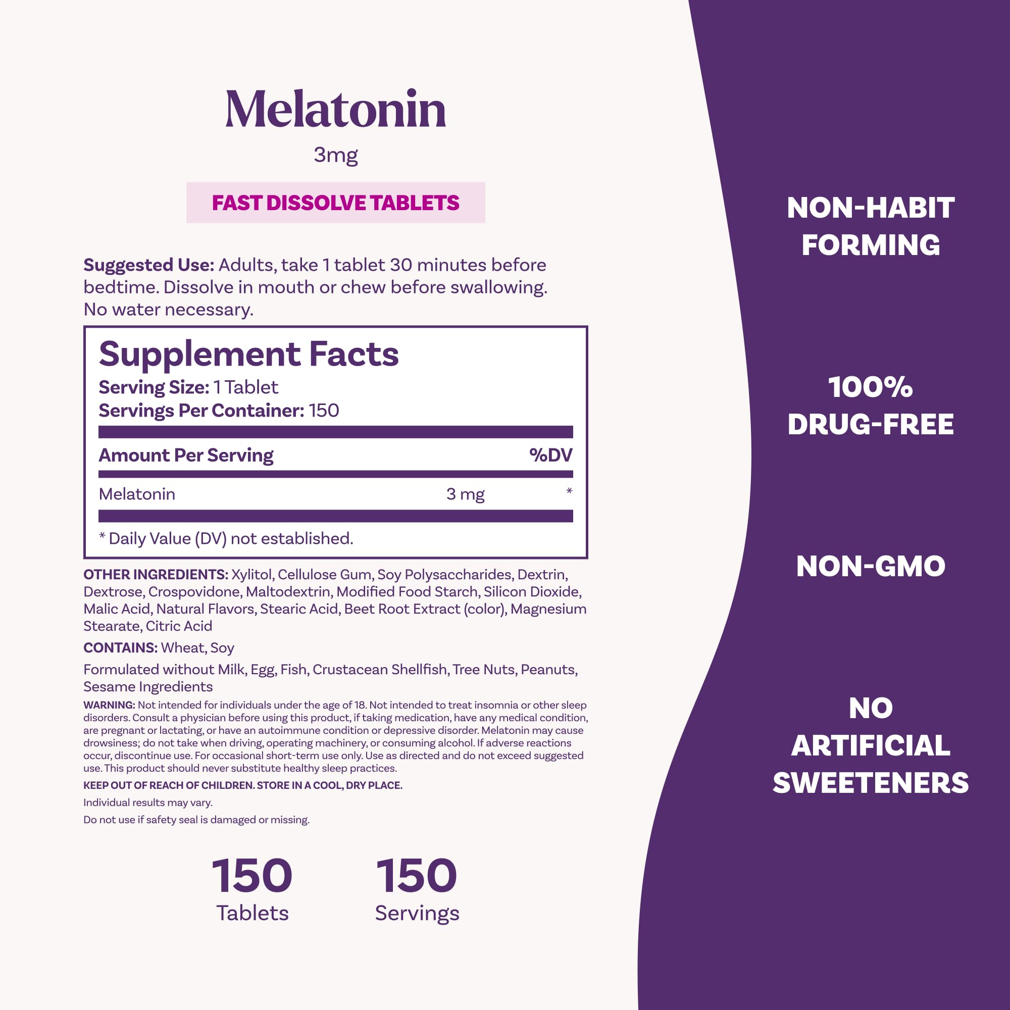 Natrol Fast Dissolve Melatonin 3 mg, Melatonin Supplements for Restful Sleep, Sleep Support for Adults, 150 Strawberry-Flavored Tablets, Up to a 150 Day Supply