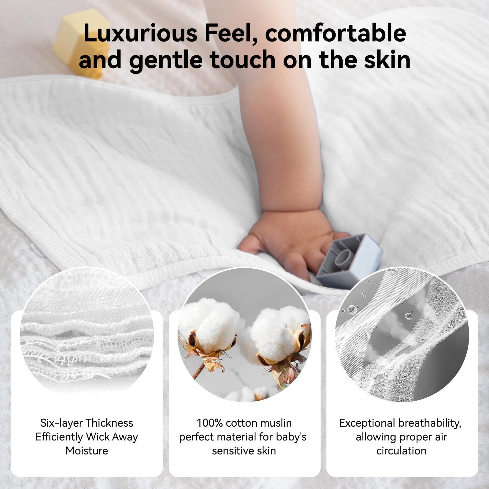 Synrroe Muslin Burp Cloths 4 Pack Large 20" by 10" 100% Cotton 6 Layers Extra Absorbent and Soft