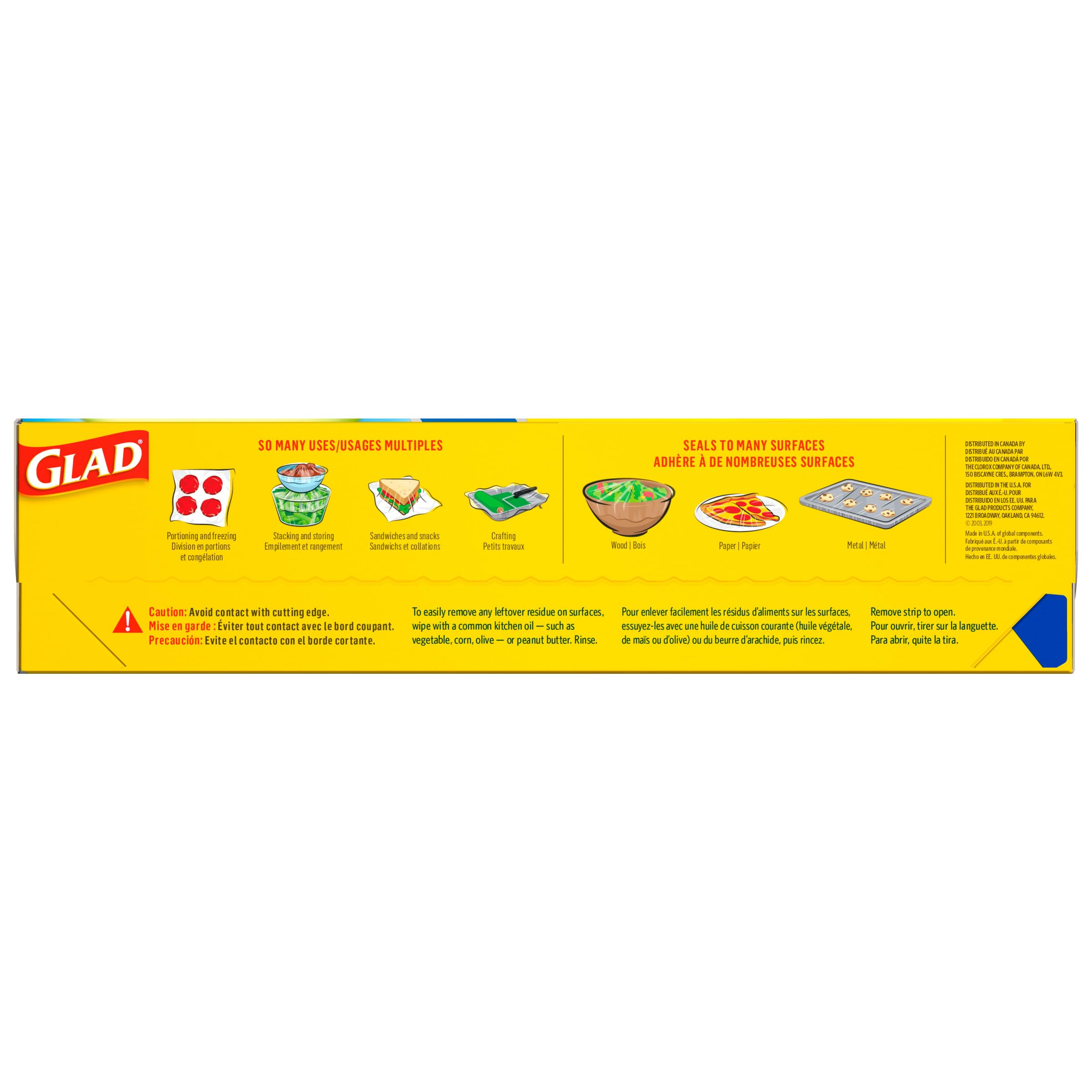 Glad Press'N Seal Plastic Food Wrap, 100 Square Foot Roll, Pack of 3, (Package May Vary)