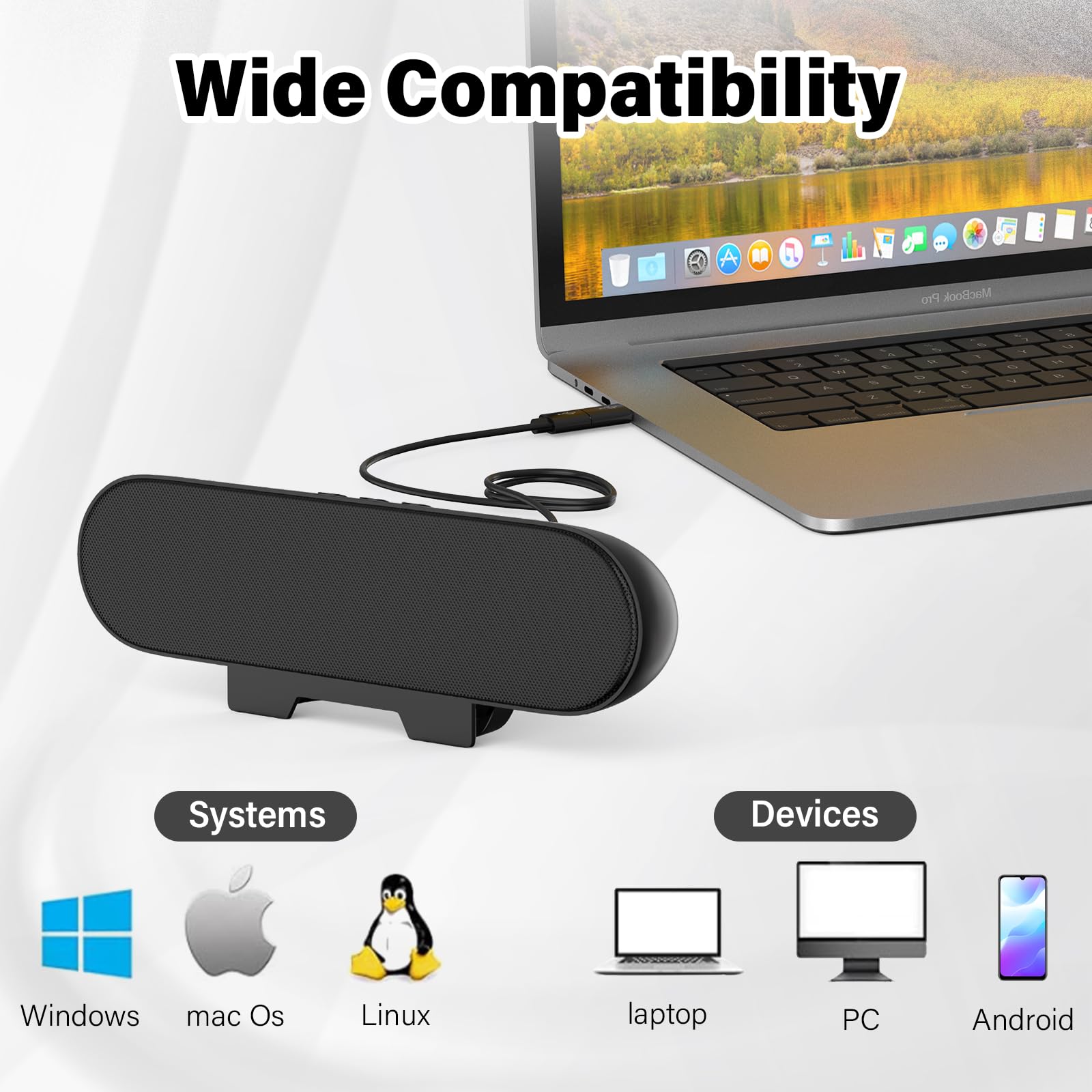 LXTNFU Computer Speakers for Desktop Monitor,Single Speakers for Desktop PC,Laptop Speaker with Loud Sound,Volume Control Easily Clamps to Monitors(USB-C to USB Adapter Included) (Black)