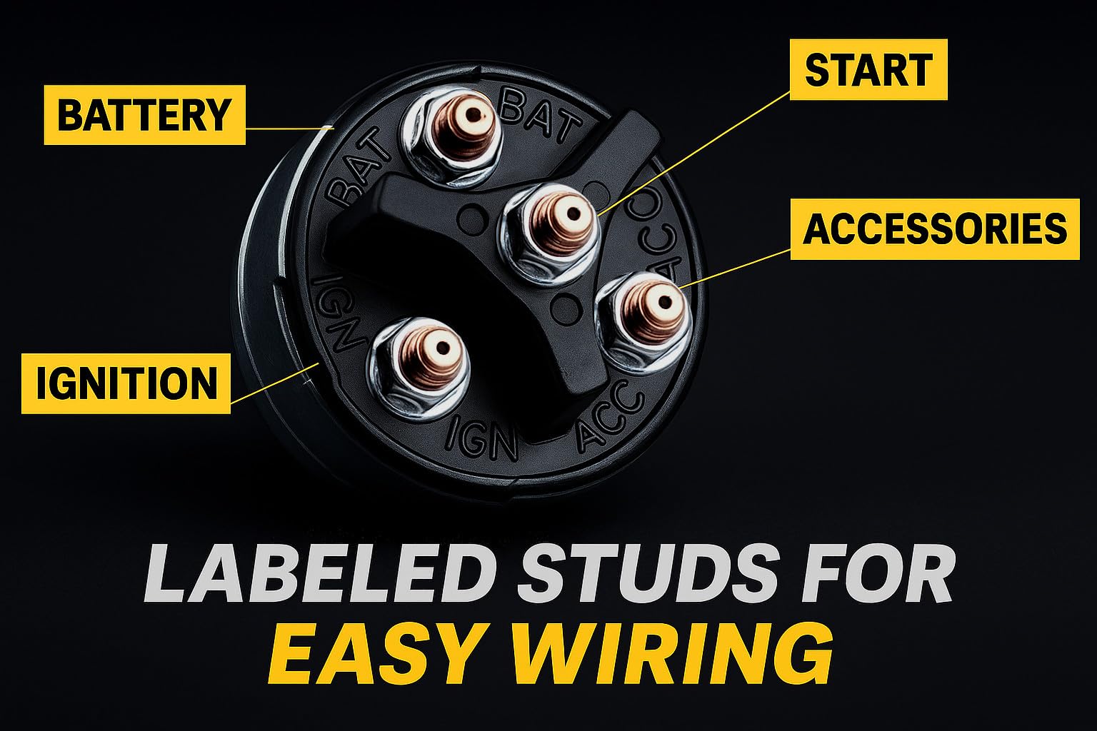 MGI SpeedWare 4-Position Universal Ignition Key Switch for 12V Car, Truck, Tractor, Trailer, Forklift - Acc/Off/IGN/(Start)