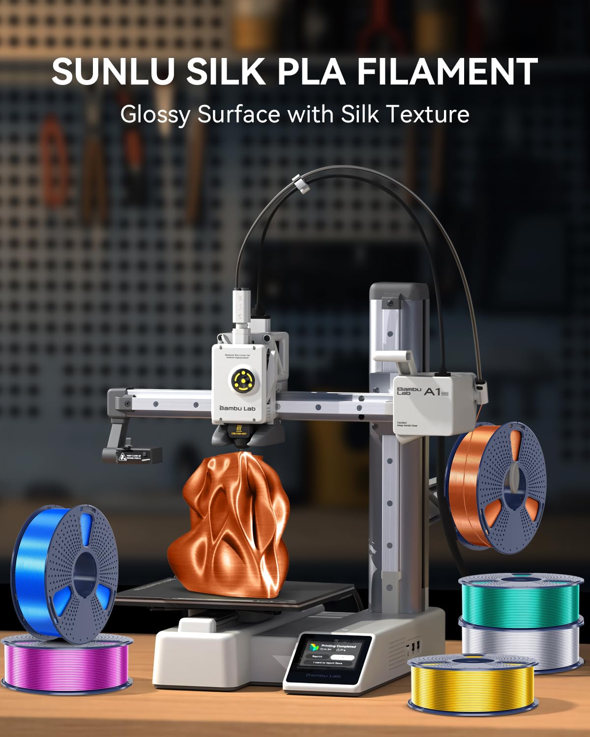 SUNLU 3D Printer Silk Filament,Shiny Silk PLA Filament 1.75mm, Smooth Silky Surface, Great Easy to Print for 3D Printers, Dimensional Accuracy +/- 0.02mm, Silk Light Gold 1KG