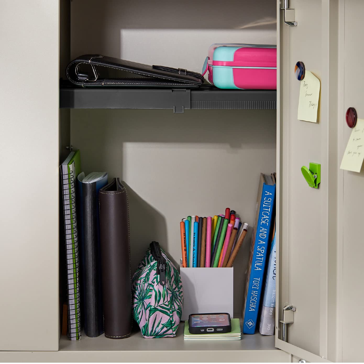 LockerMate Adjust-A-Shelf Locker Shelf, Easy to Use, Extends to Fit Your Locker, Black