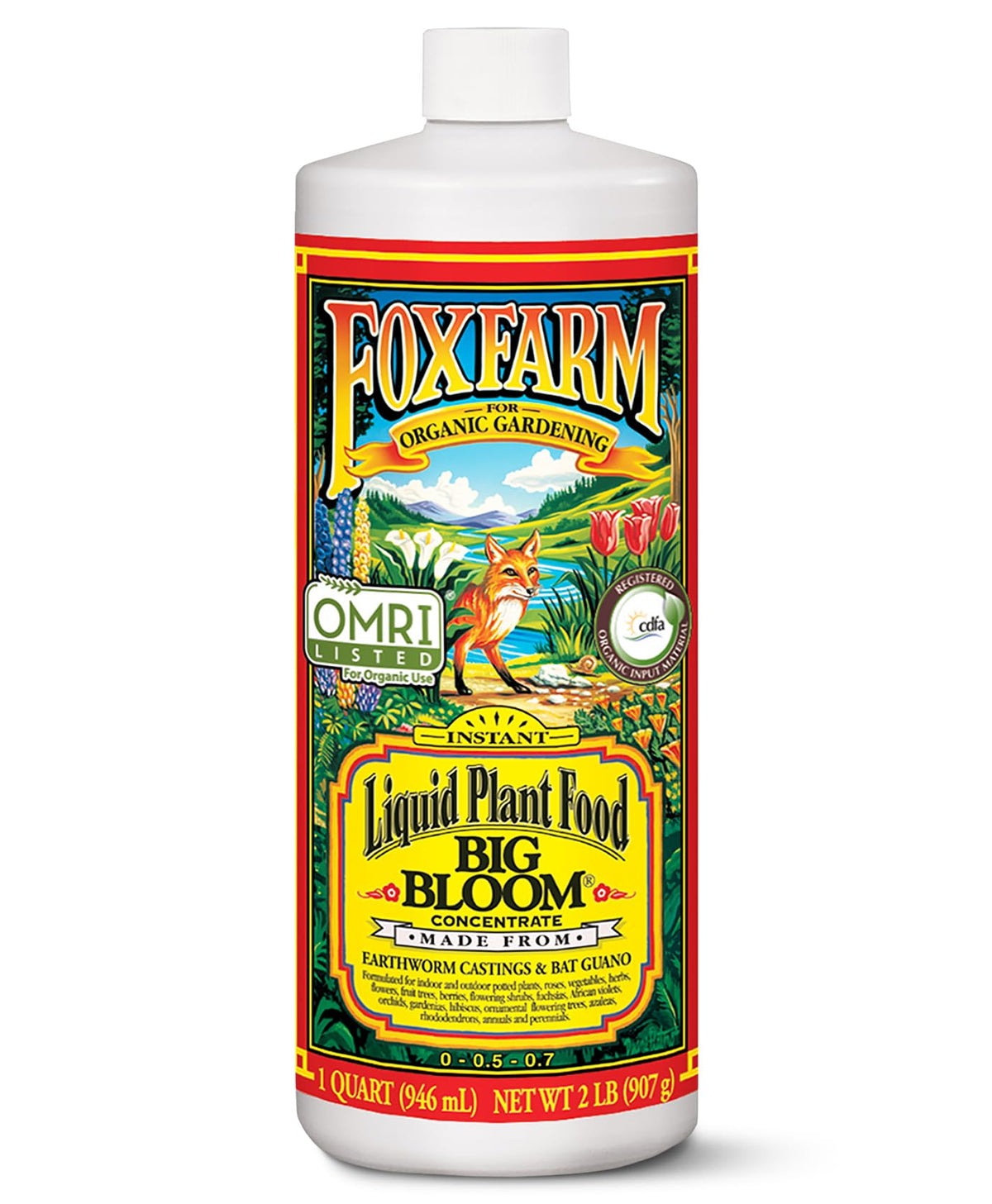FoxFarm - سماد نباتي Big Bloom، مركز سماد سائل للأزهار والفواكه والخضروات، سماد نباتي متعدد الأغراض للنباتات المحفوظة في الأواني الداخلية والخارجية، NPK 0-0.5-0.7 (لتر)