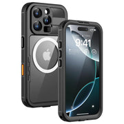 Lanhiem Magnetic for iPhone 16 Pro Max Case, IP68 Waterproof Dustproof Case, [Compatible with Magsafe] [Built-in Screen Protector] Full Body Heavy Duty Rugged Phone Cover 6.9 inch, Black/Clear