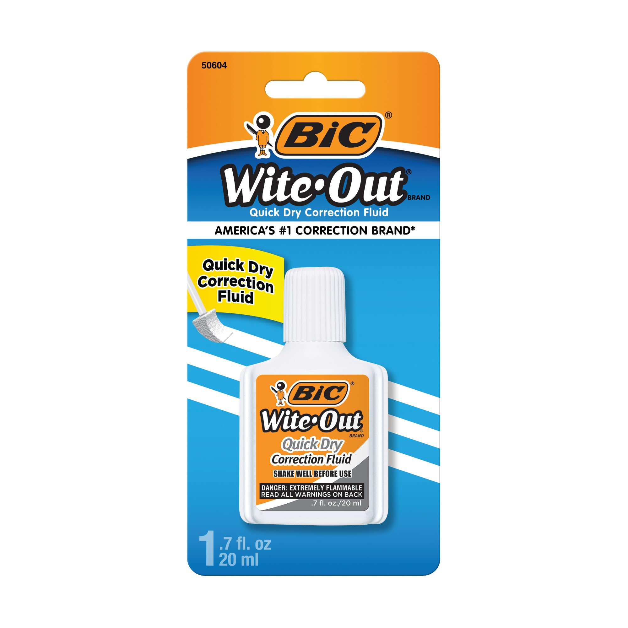BIC Wite-Out Korrekturflüssigkeit Quick Dry, 20 ml, Weiß, Leichte Anwendung mit reduzierter Trocknungszeit, 1 Stück
