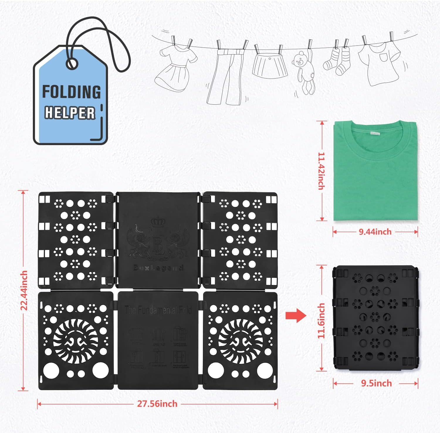 BoxLegend V3 Shirt Folder Board Tshirt Clothes Folder Folding Board Durable Laundry Sorter Helper Liner, Black
