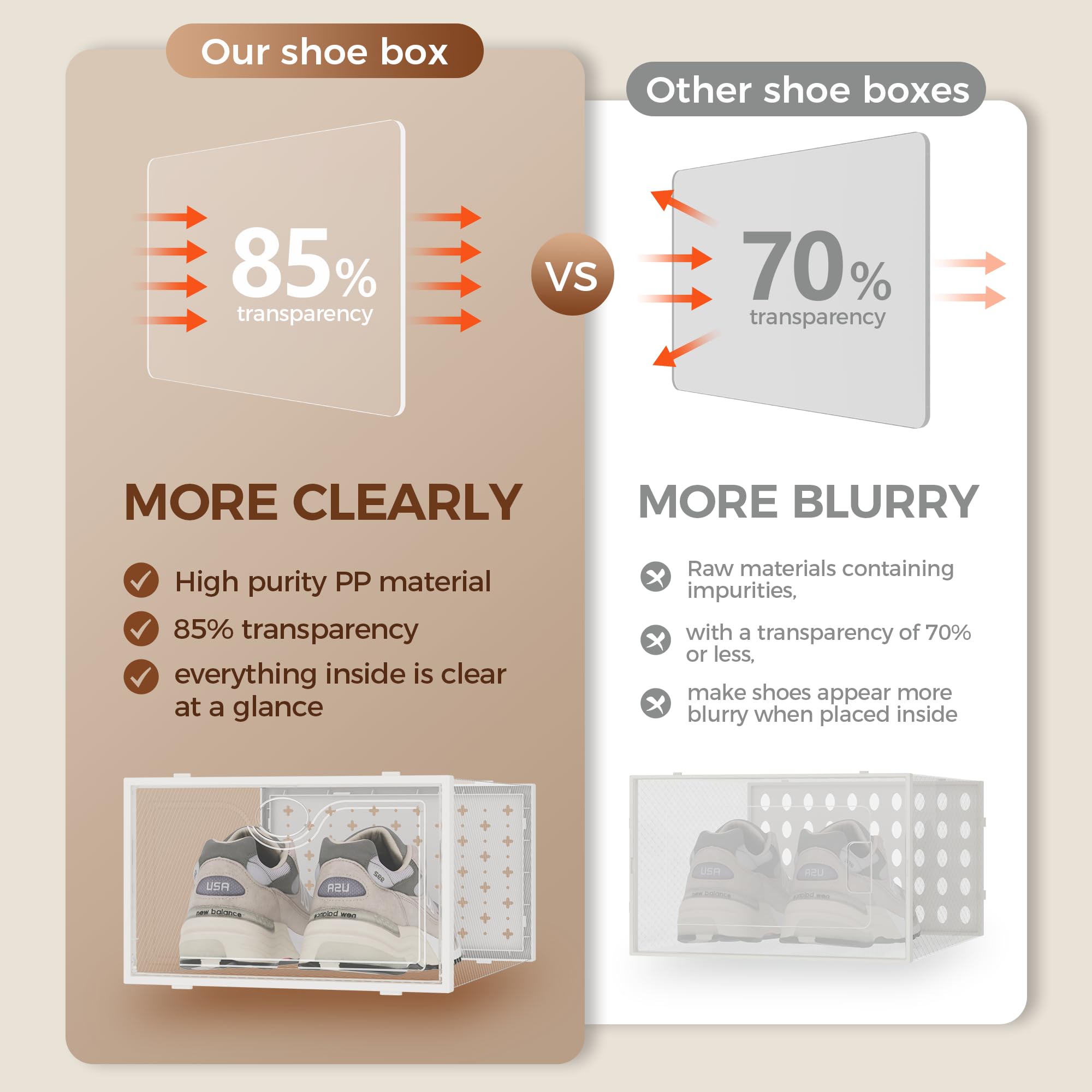 Pinkpum 15 Pack X-Large Shoe Storage Boxes Fit US Size 12, Shoe Organizer for Closet Clear Plastic Stackable Shoe Dispaly Case Holder Bins, Sneaker Storage for Sneakerheads White