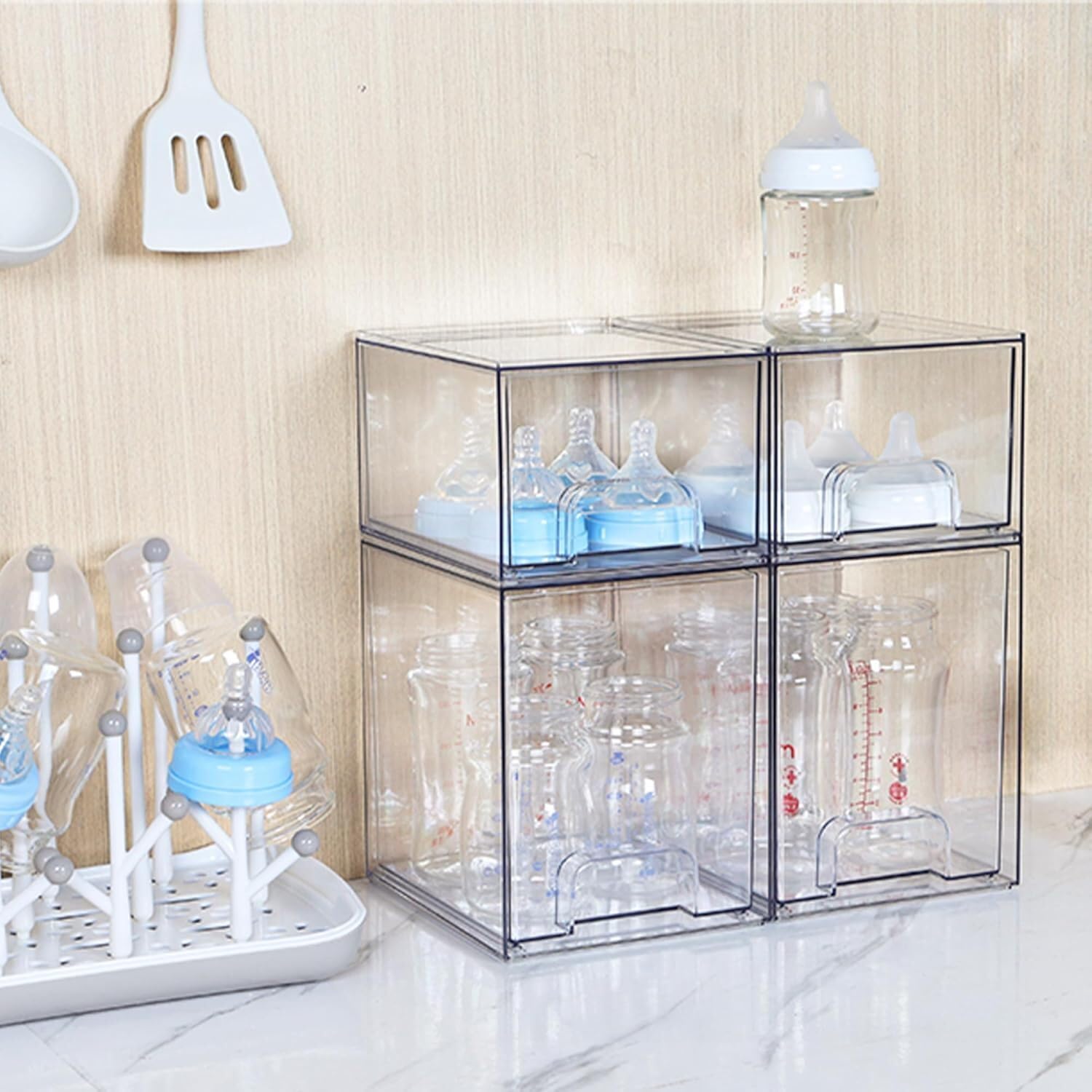 Vtopmart Stackable Storage Drawers Set of 5, Clear Plastic Organizer Bins for Beauty Supplies,Ideal for Vanity, Bathroom,Cabinet,Pantry Organization