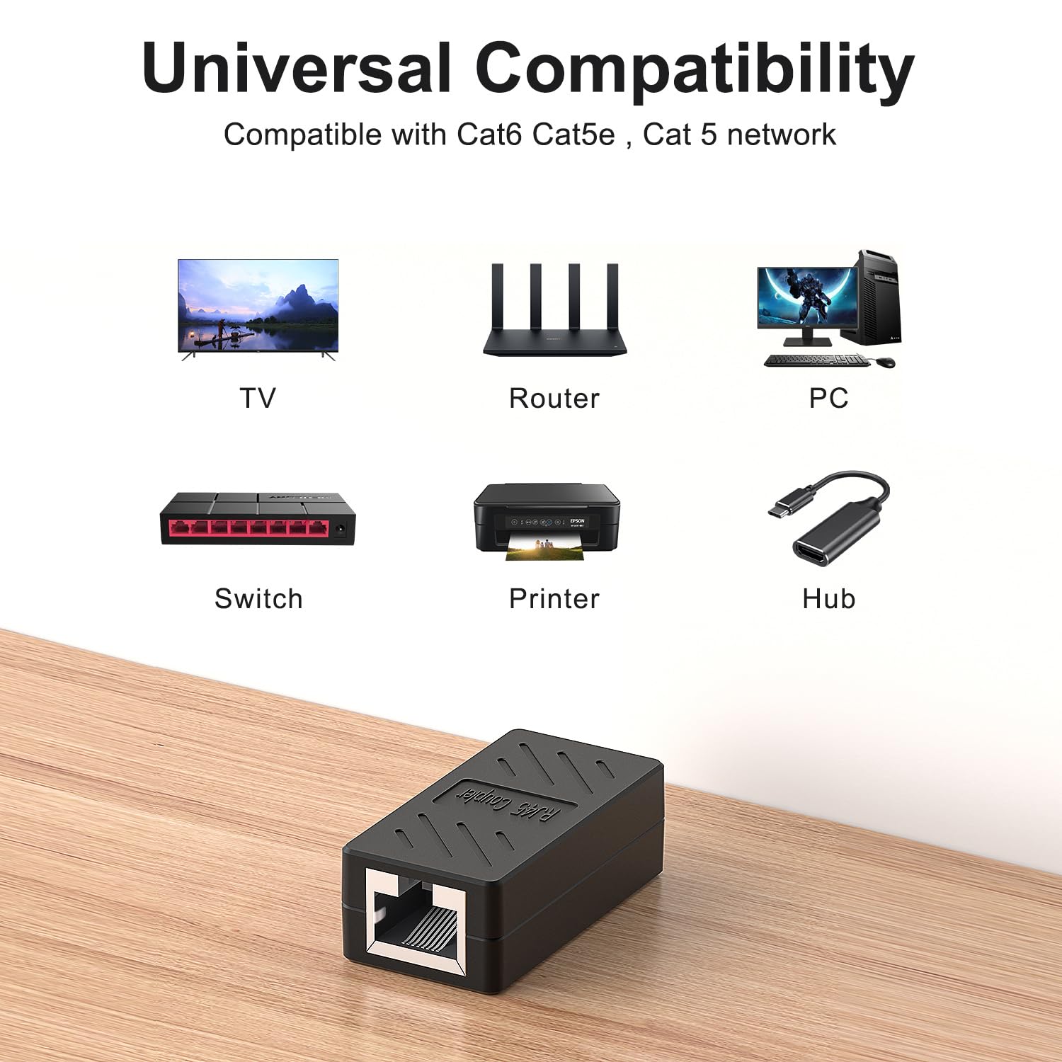 ZUZONG RJ45 Coupler Ethernet Coupler Inline Coupler for Cat8/ Cat7/ Cat6/ Cat5e/ Cat5 Ethernet Cable Extender Adapter for PC Router Modem PS5 Xbox Female to Female (6 Pack Black)