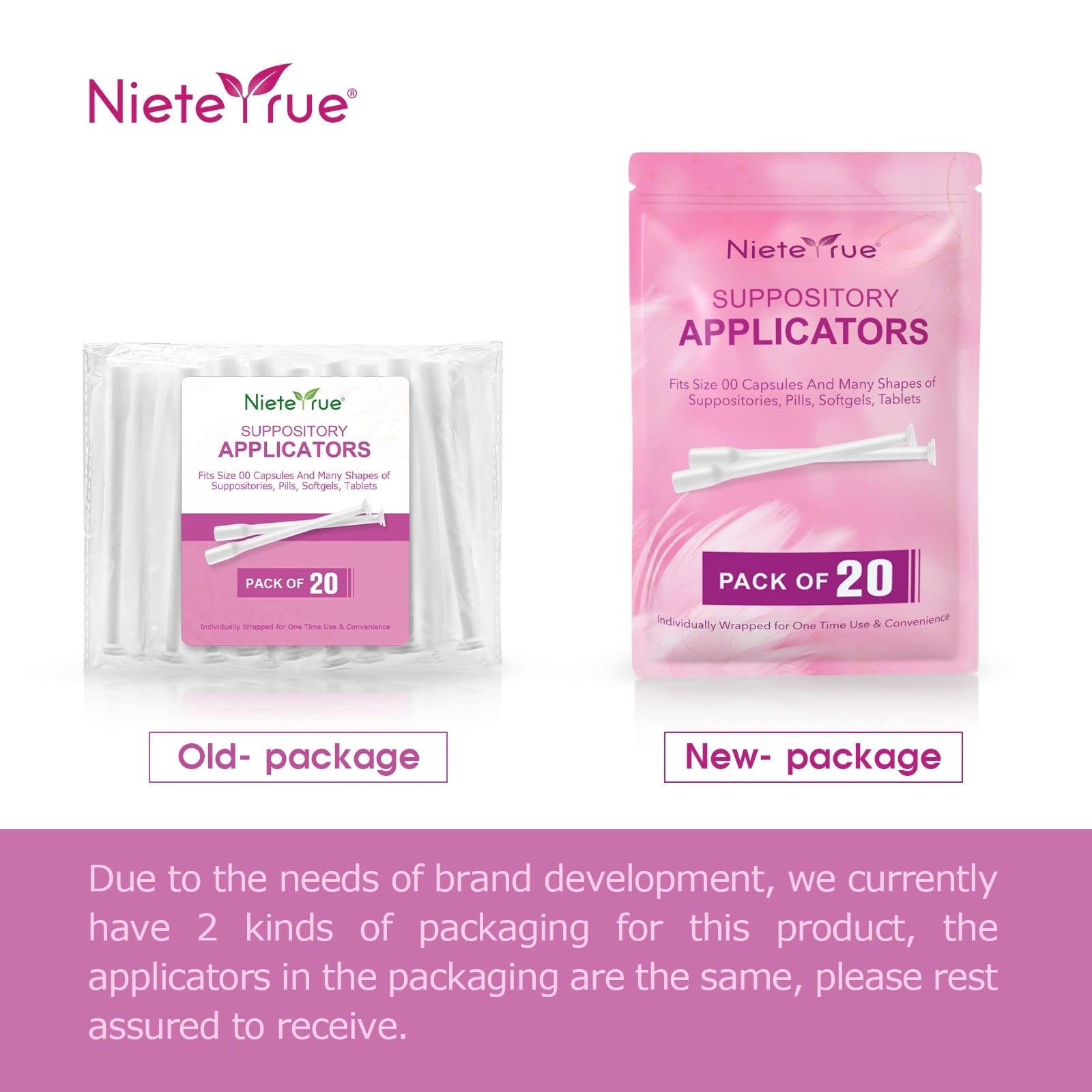 Nieteyrue (20 Packs) Disposable Vaginial Applicators Individually Wrapped Hygienic Fit to Size 00 Cap-sules and Many Shapes of Suppositories, Tablets Feminine Care Applicators from