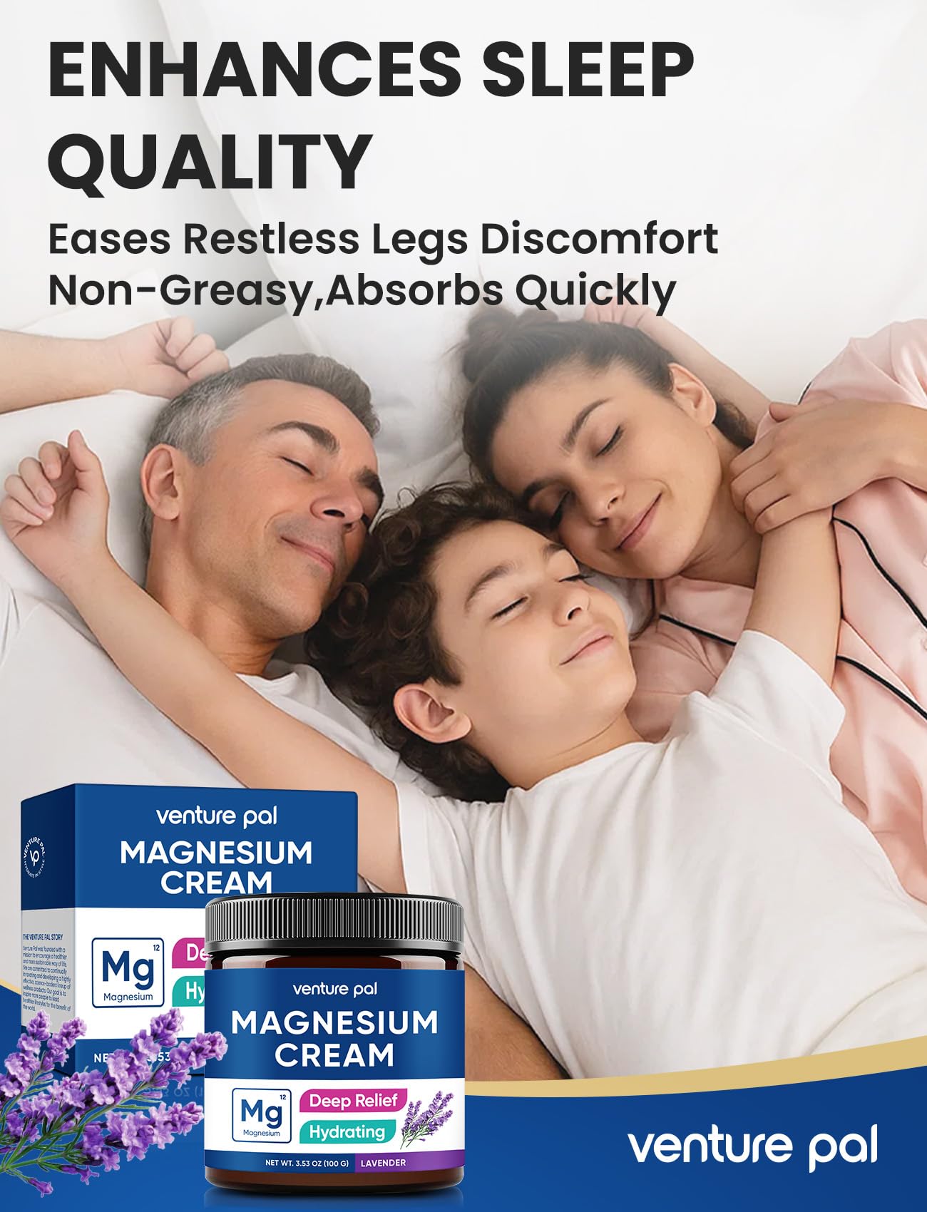 Venture Pal Magnesium Lotion, Topical Magnesium Cream for Sleep, Leg Cramps & Pain, Muscle Relaxation, Calm, Moisturizing Supplement with Coconut Oil, Shea Butter & Hyaluronic Acid, Safe for Kids